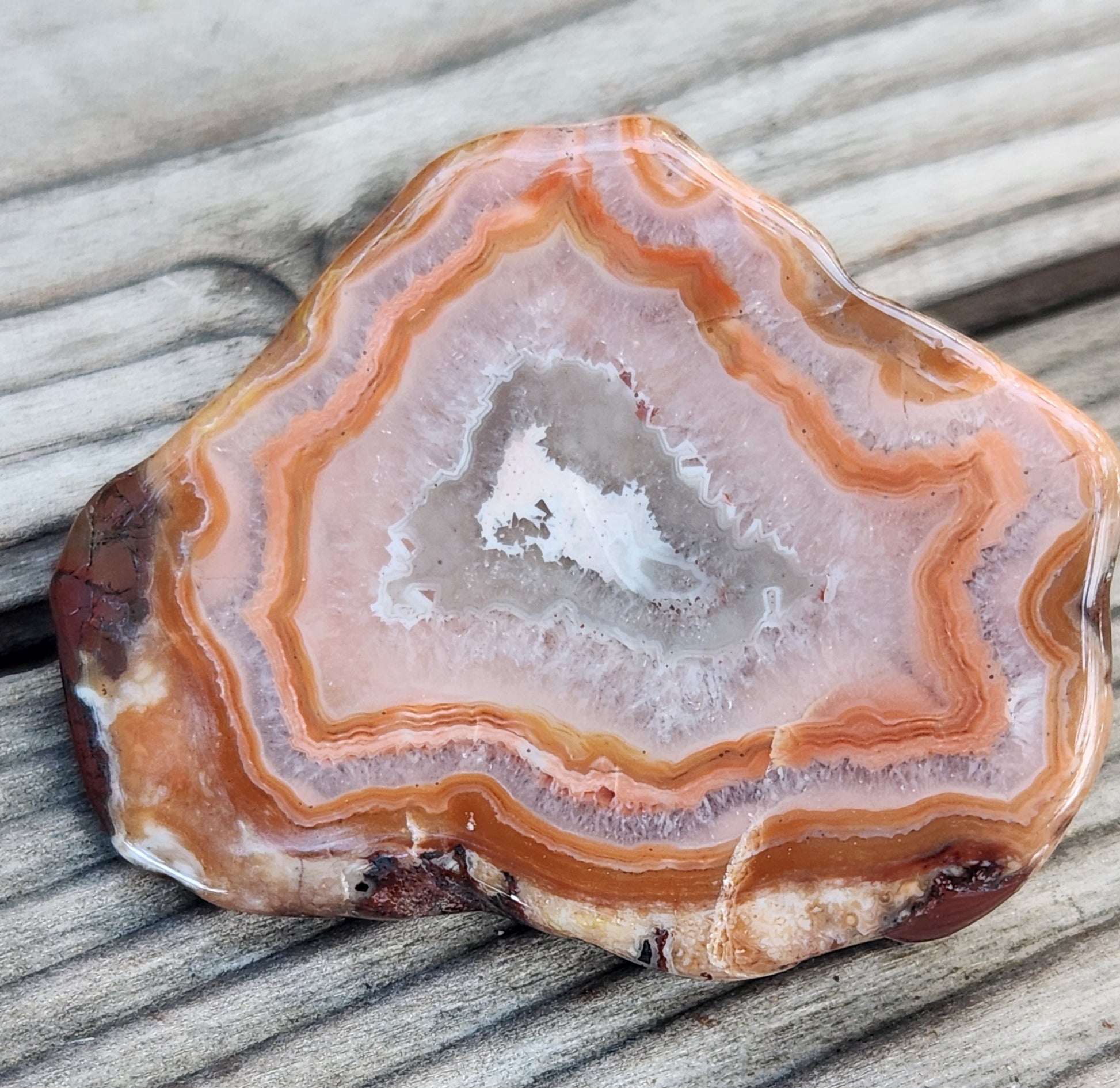 Polished orange cathedral banded agate TA332