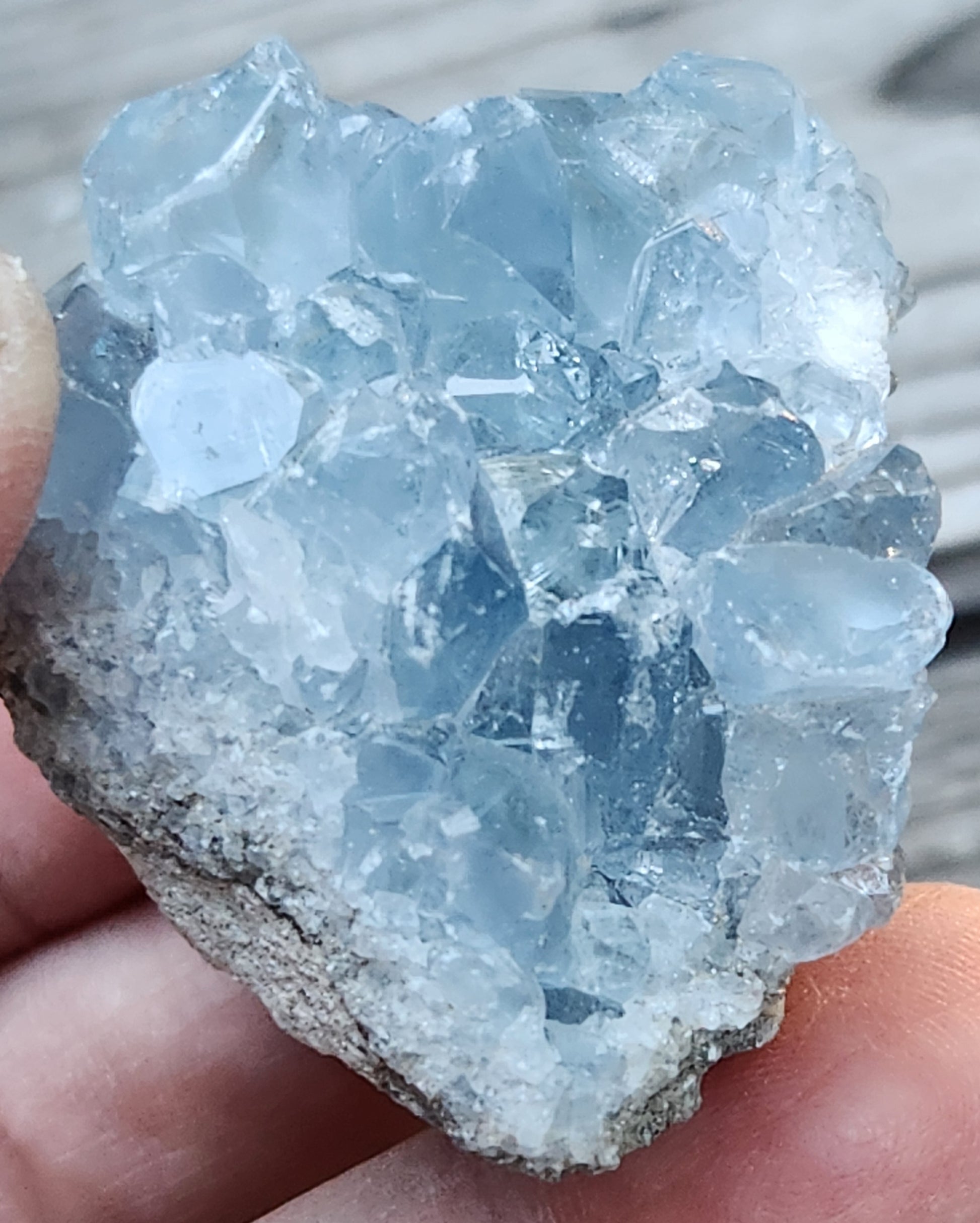 Natural sky-blue Celestite (Celestine) crystal cluster strontium sulfate specimen, item RC433