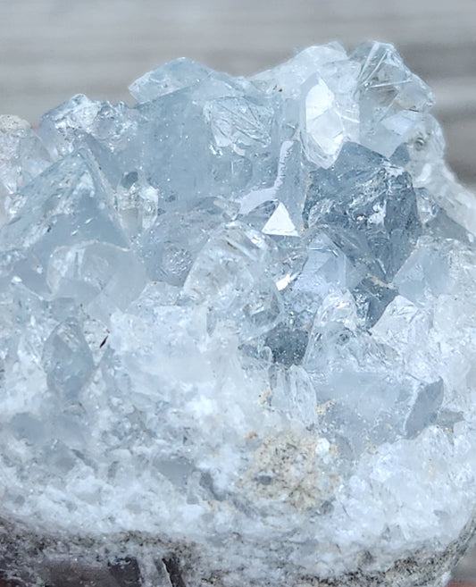 Natural Celestite crystal cluster with translucent blue terminations, item RC435