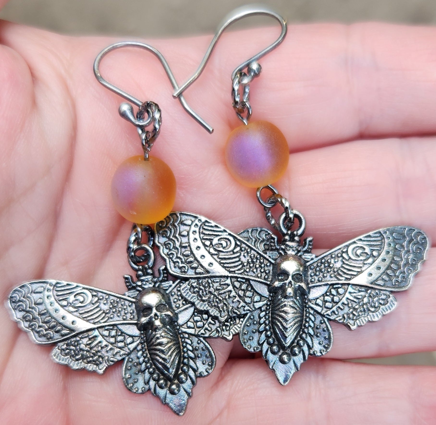 Death’s Head Moth sterling silver dangle earrings