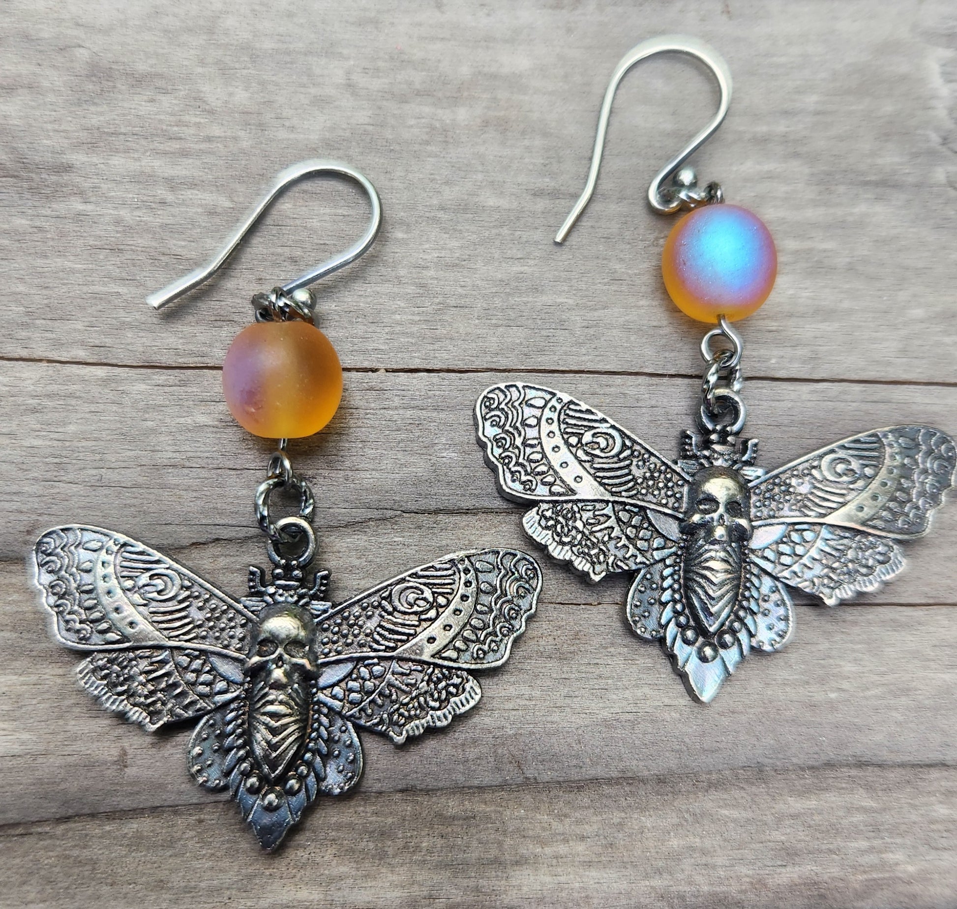 Death’s Head Moth sterling silver dangle earrings