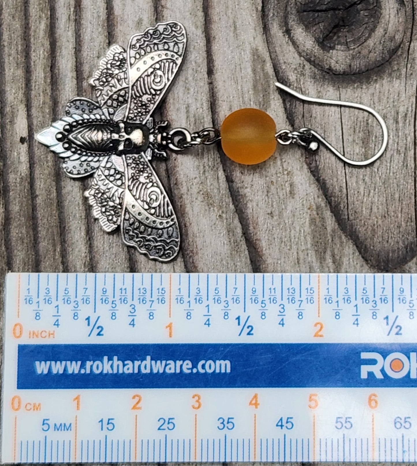 Death’s Head Moth sterling silver dangle earrings size