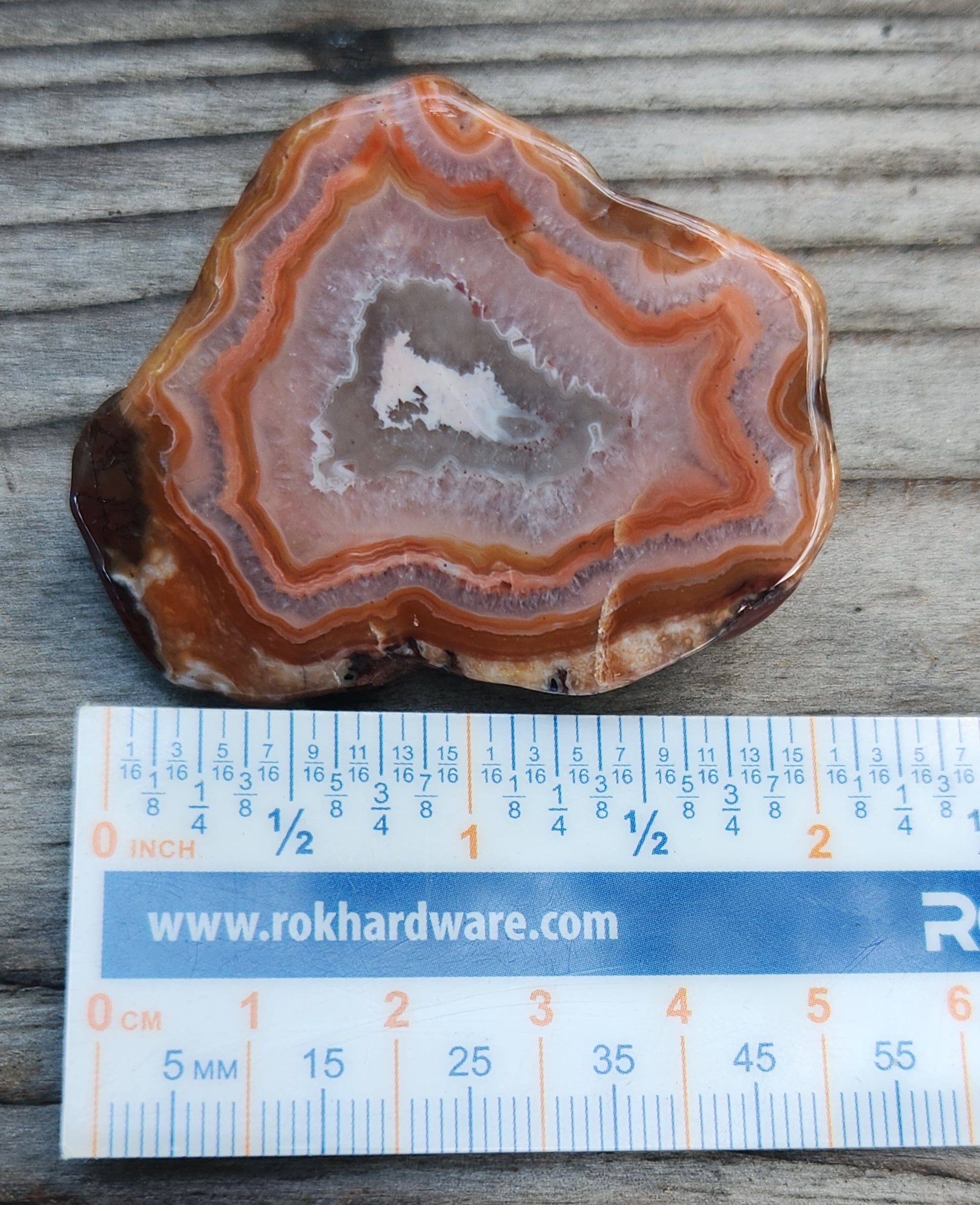 Mexican agate shown with ruler TA332