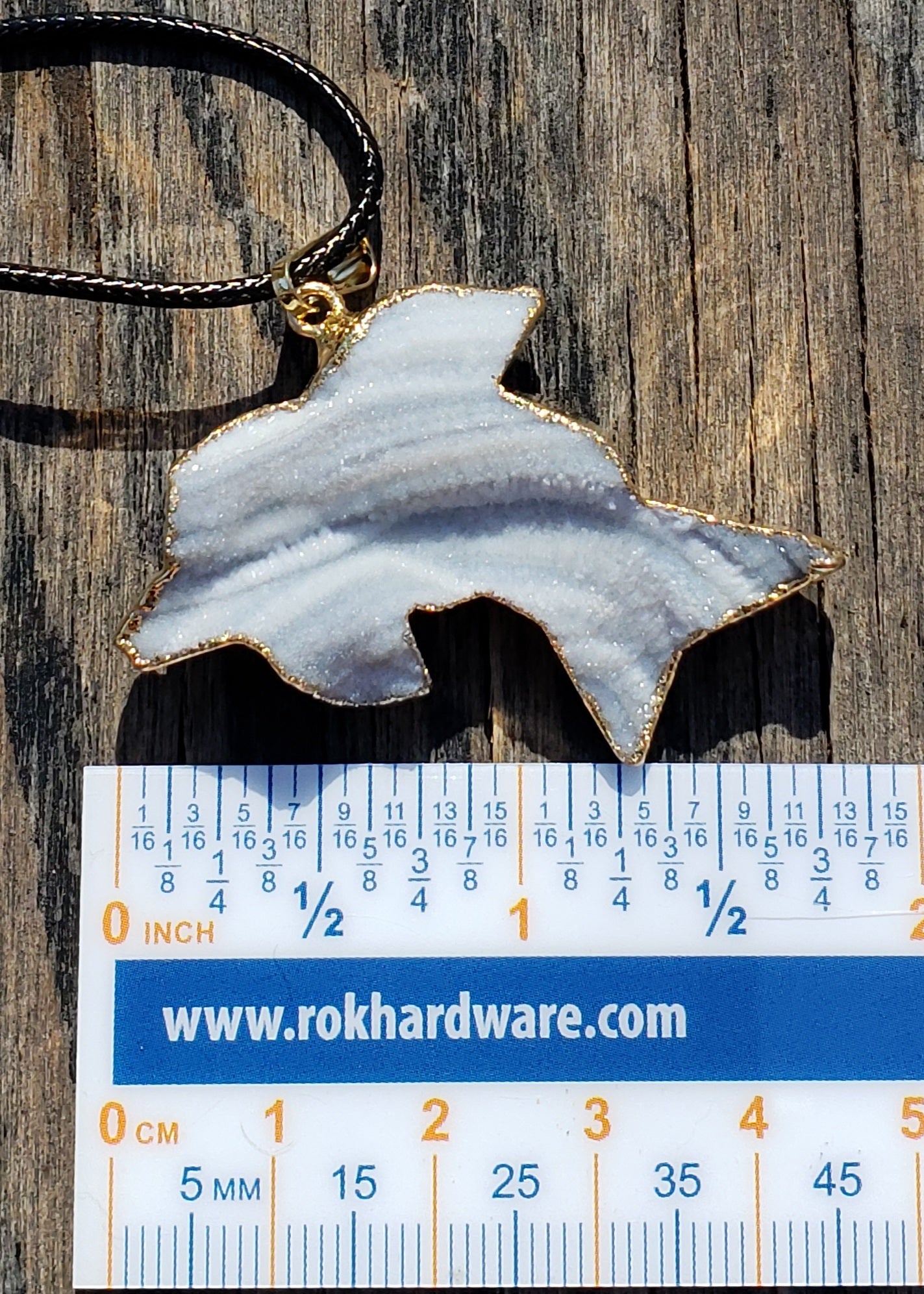 druzy dolphin necklace with ruler for size