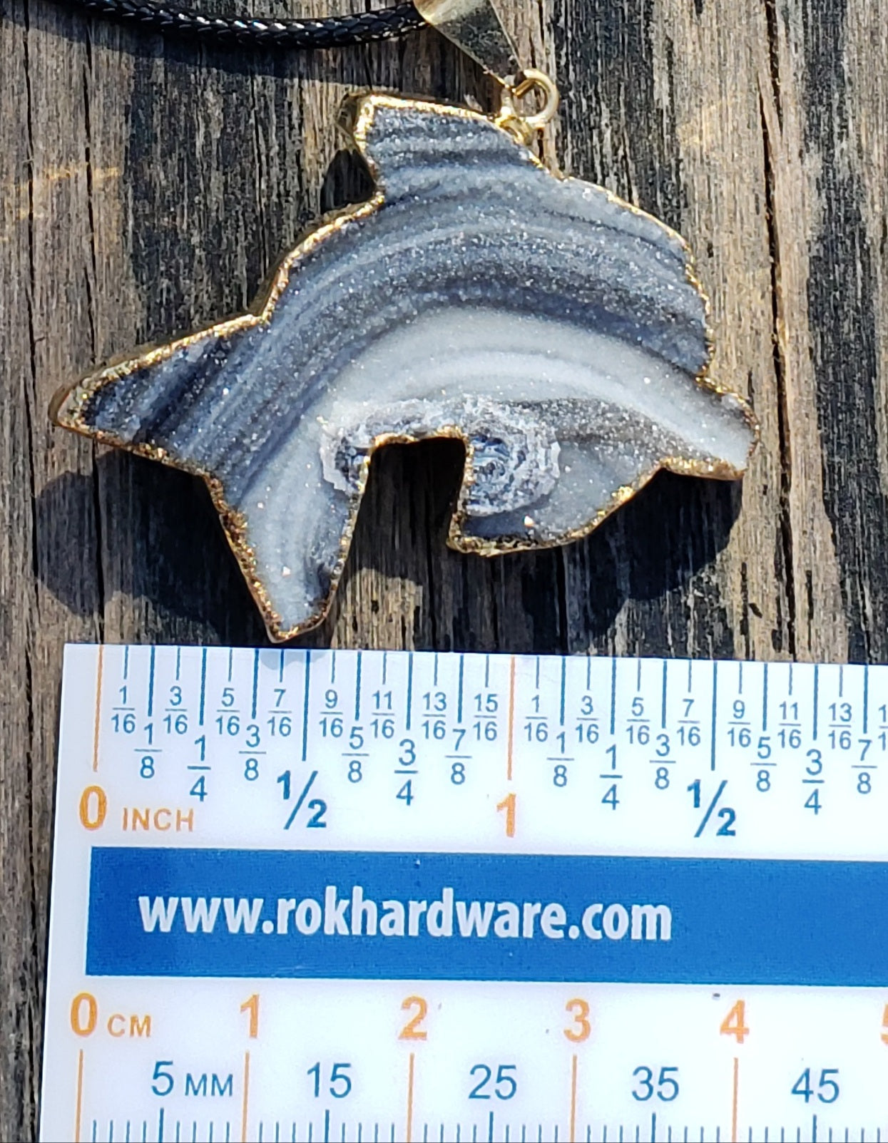 druzy dolphin necklace with ruler