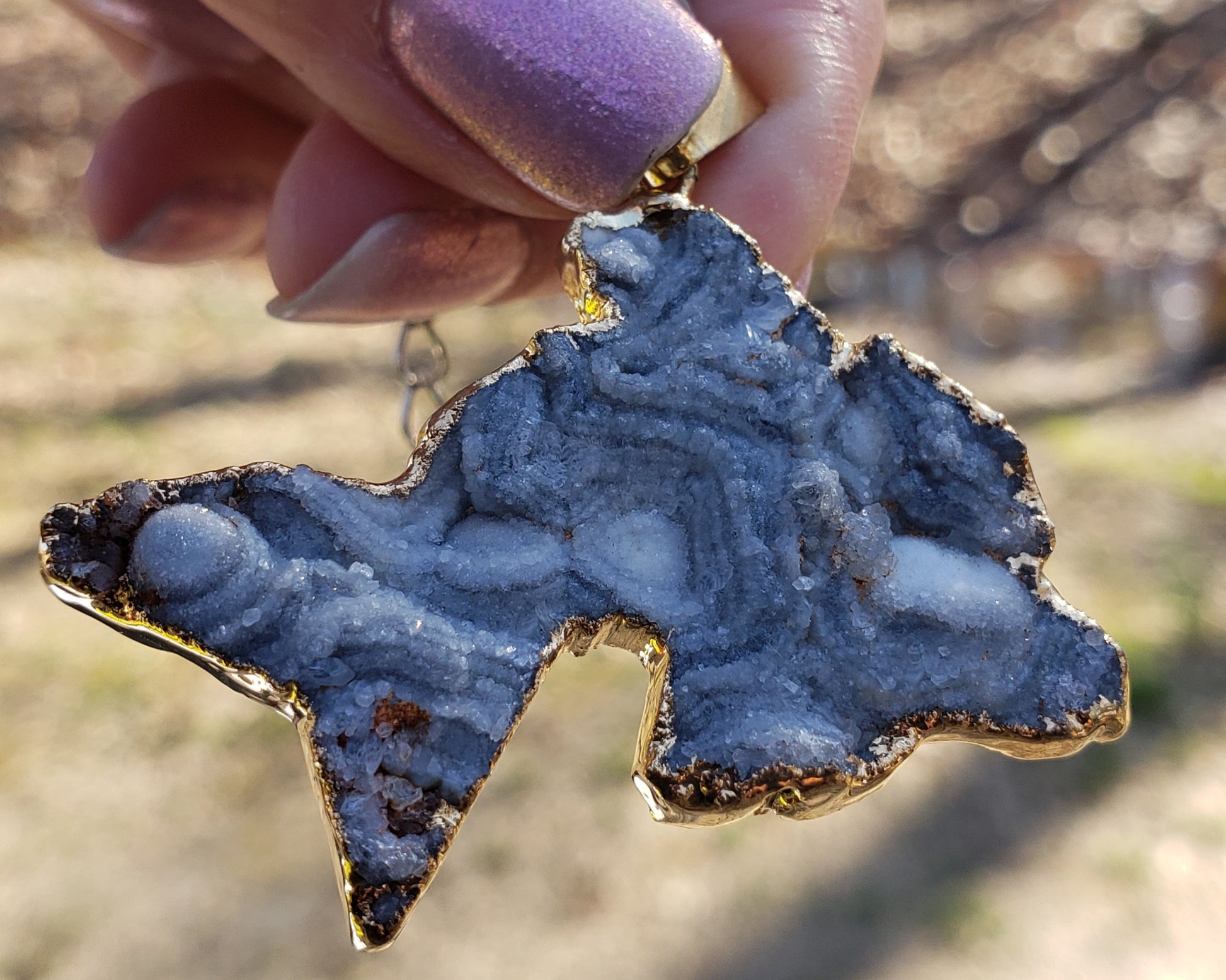 Druzy dolphin necklace with natural crystal sparkle