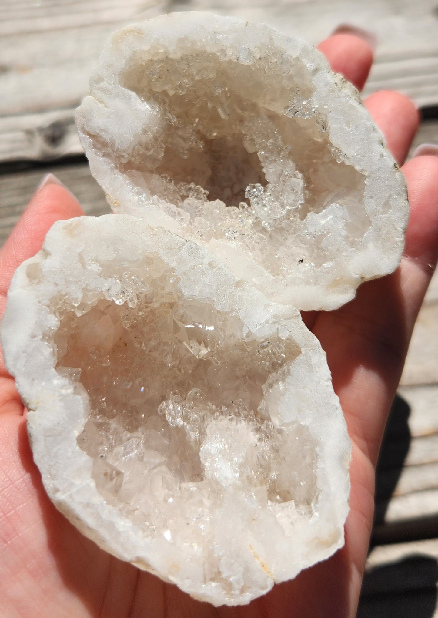 Natural geode specimens shown as a matching set