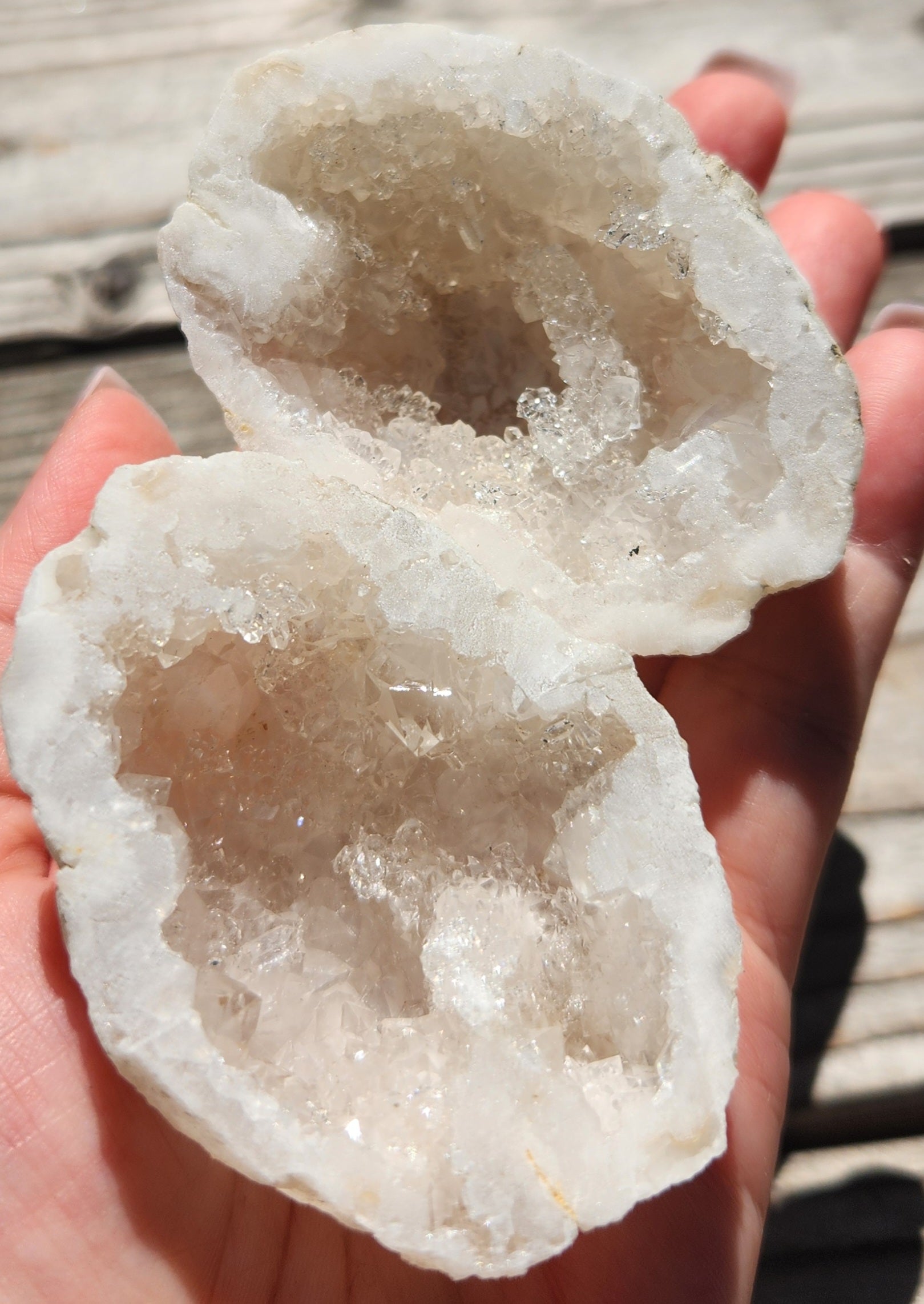 Natural geode specimens shown as a matching set