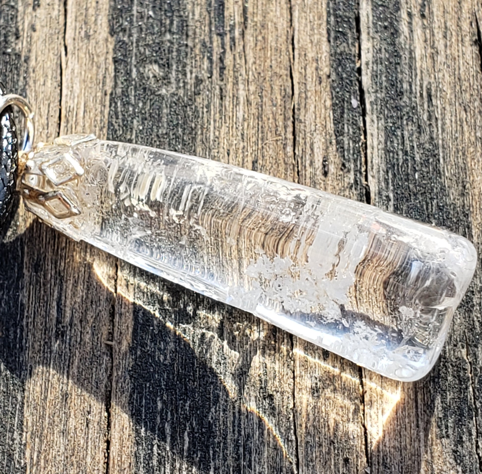 Handmade clear quartz point necklace lose up