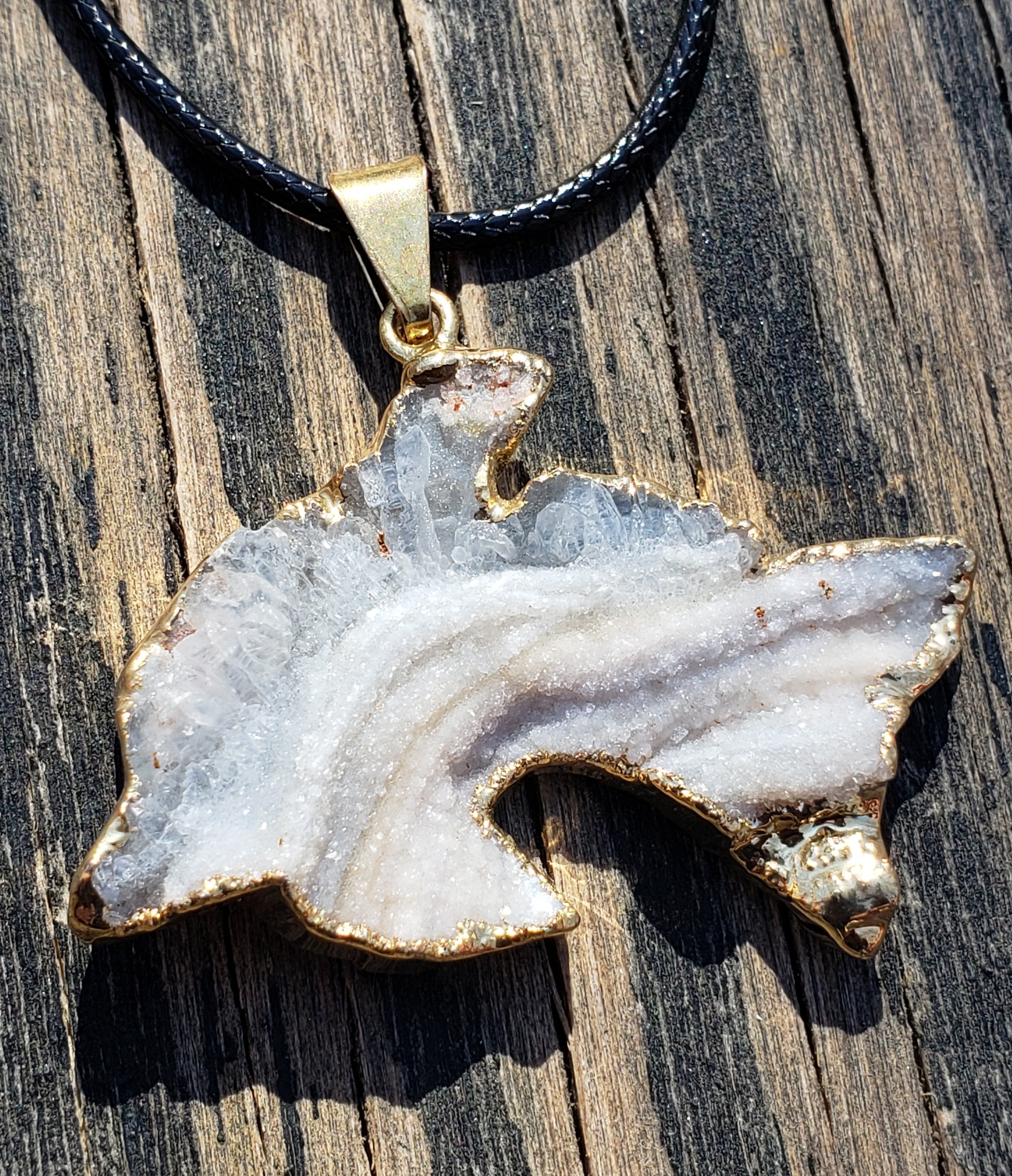 Druzy dolphin necklace with natural crystal sparkle