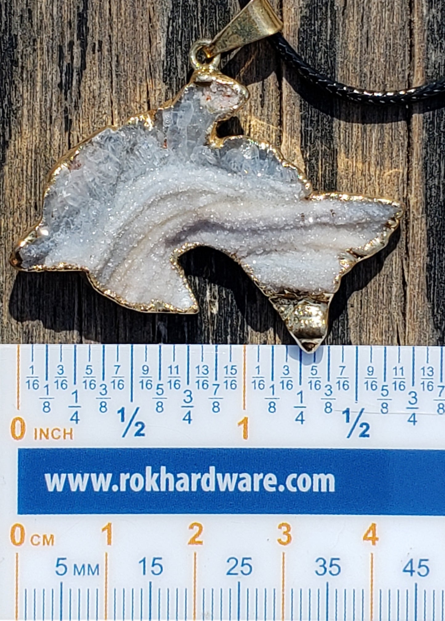 Druzy dolphin necklace with natural crystal sparkle with ruler