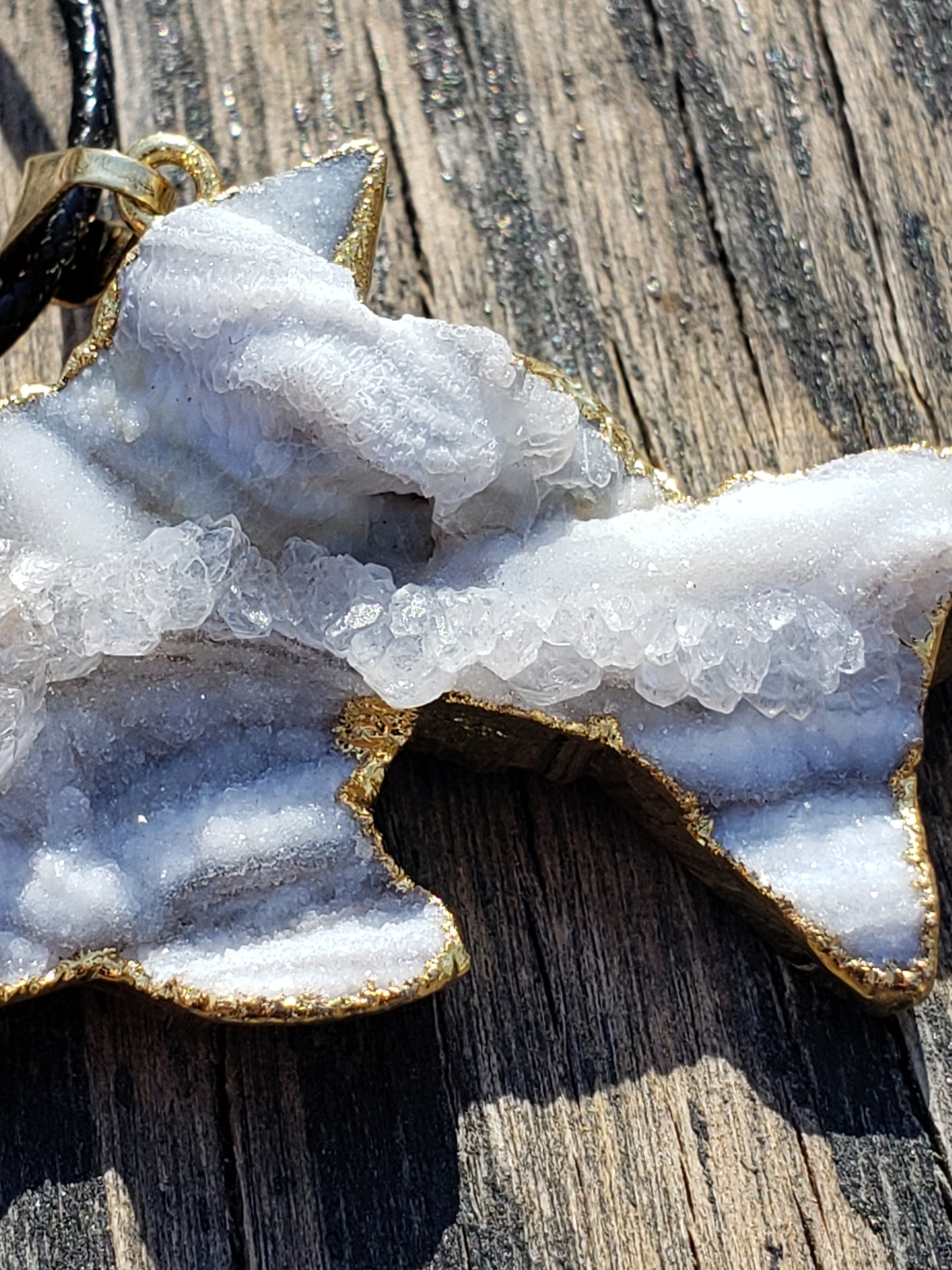 druzy dolphin necklace close up of crystals