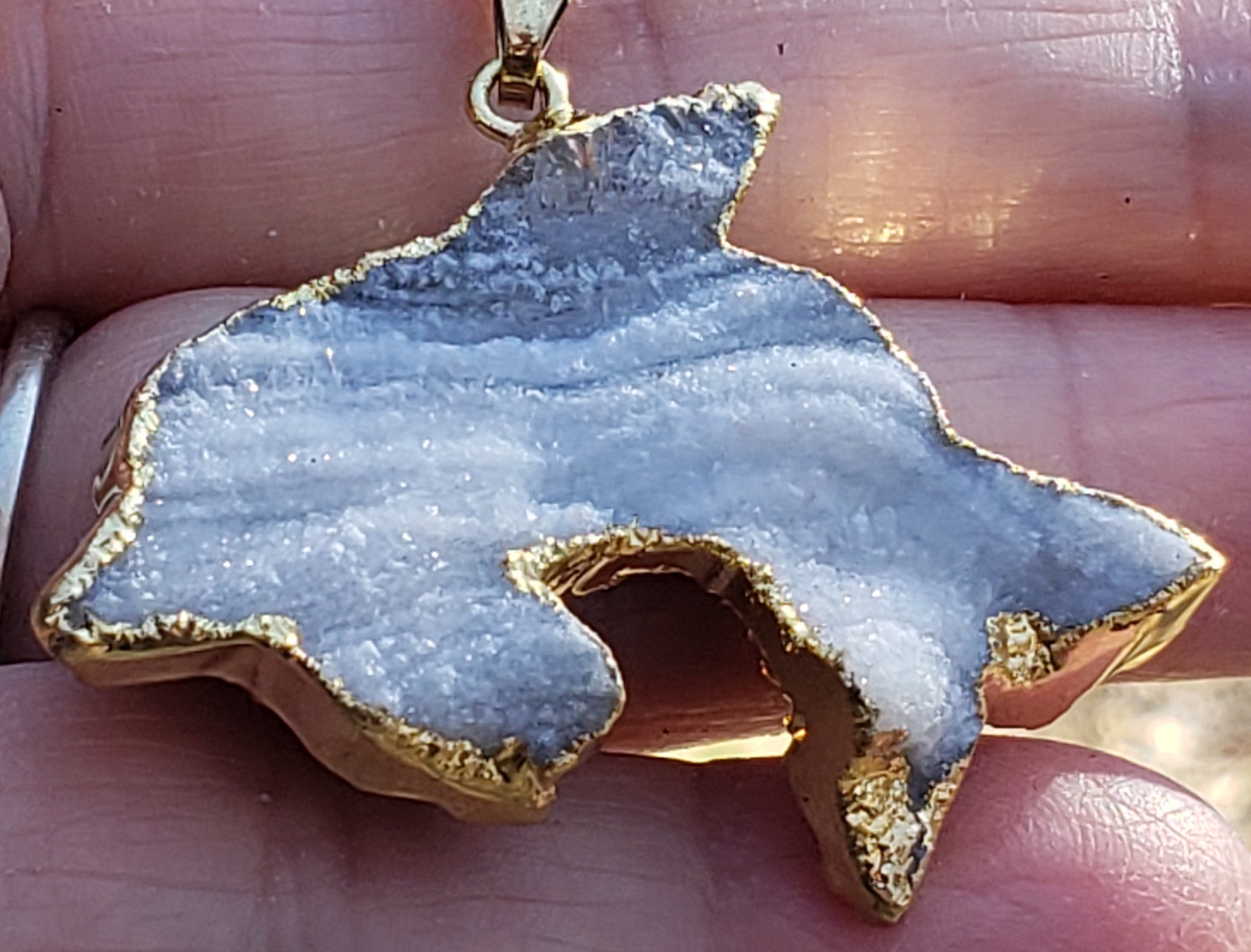 druzy dolphin necklace close up