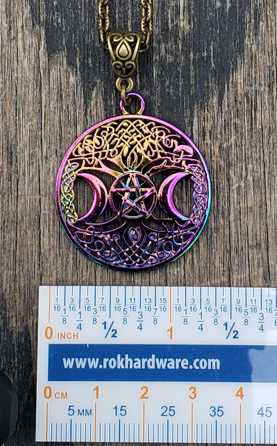 wiccan triple moon necklace with ruler
