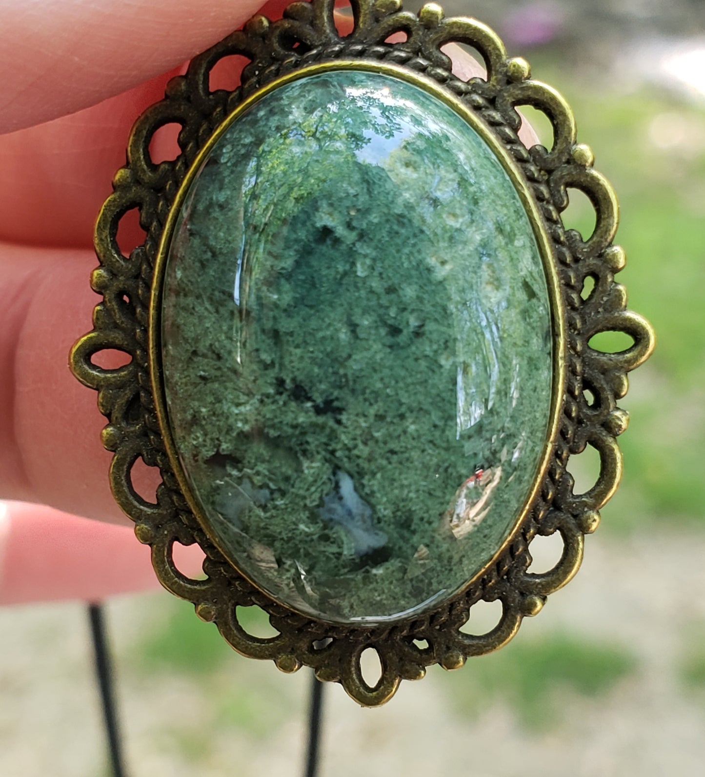 Handmade moss agate stone necklace