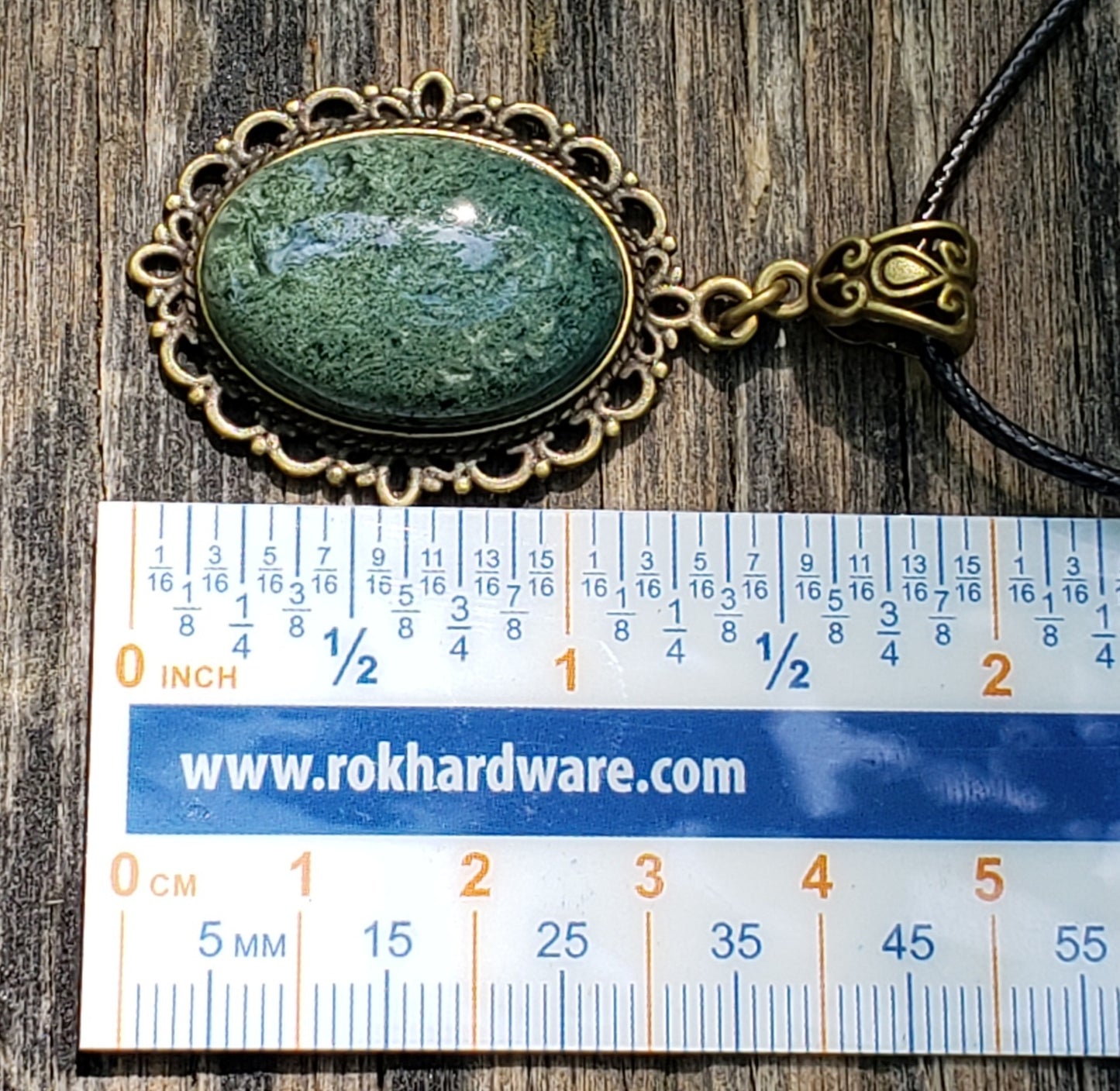 Handmade moss agate stone necklace ruler