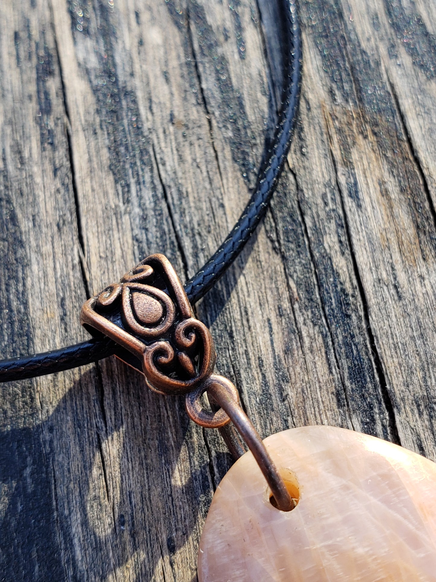 Handmade peach moonstone necklace bail