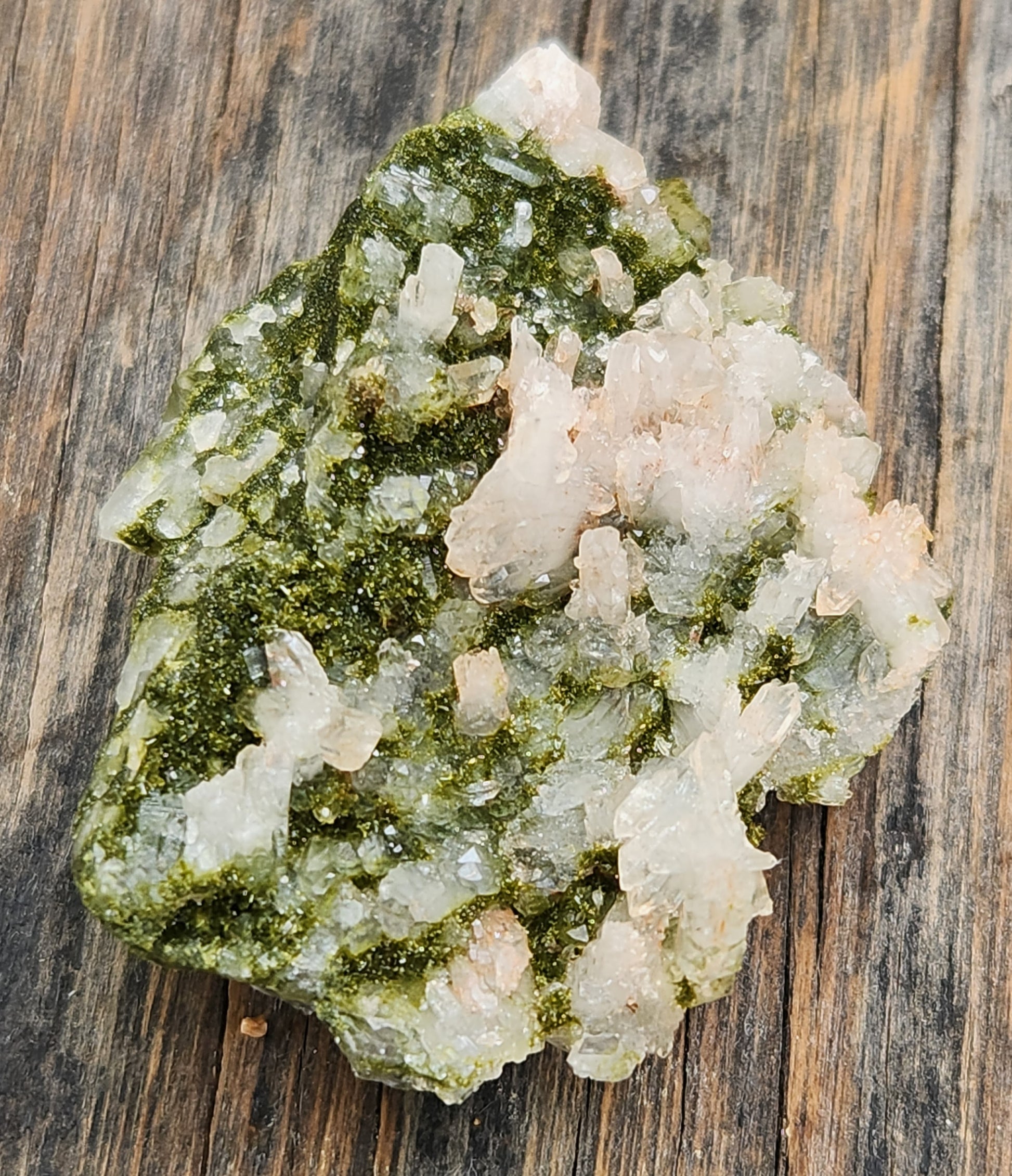 Back of green epidote crystals and clear quartz on natural matrix from Hakkari Turkey. SP466