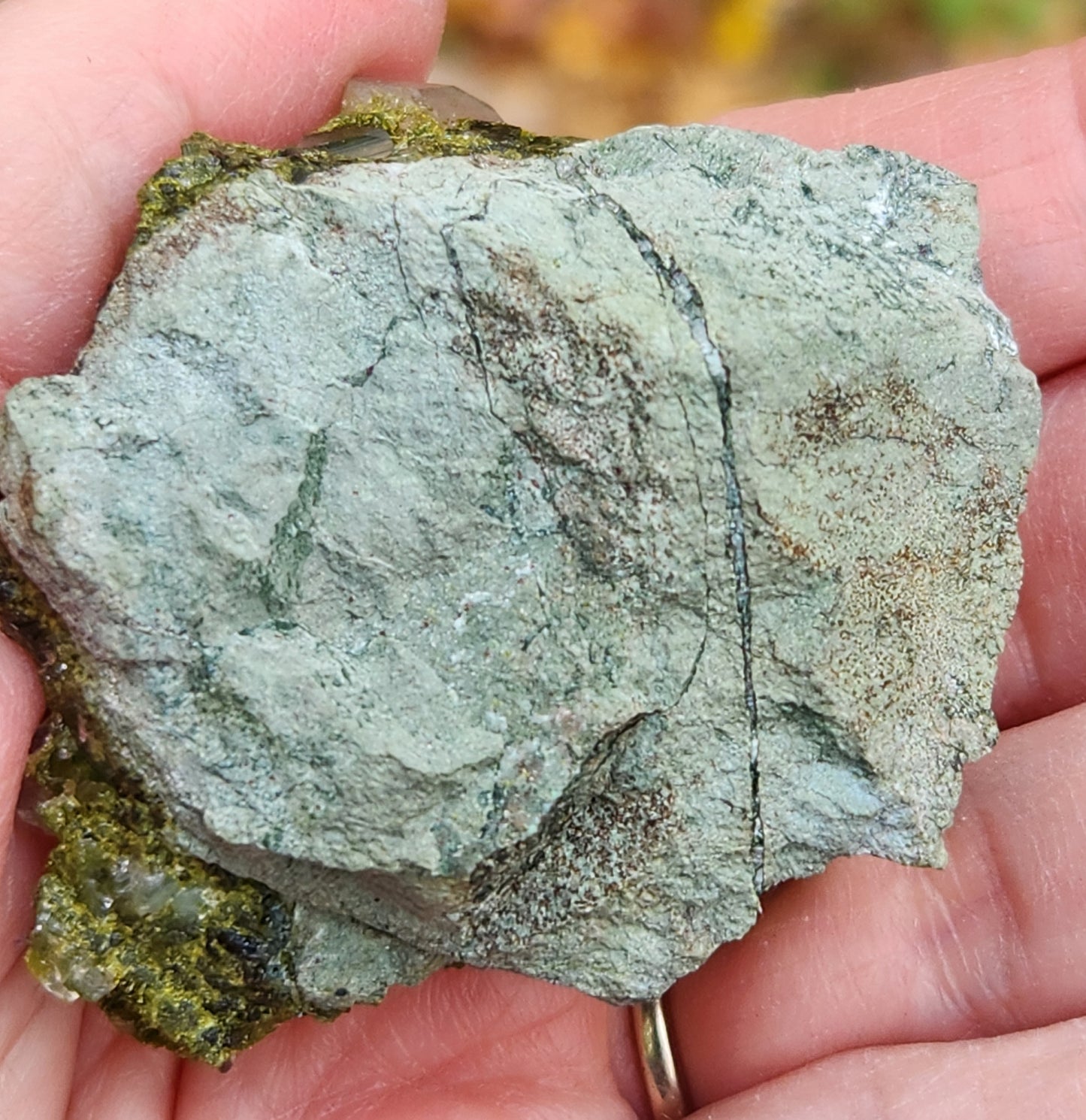 Back of green epidote crystals and clear quartz on natural matrix from Hakkari Turkey. SP469