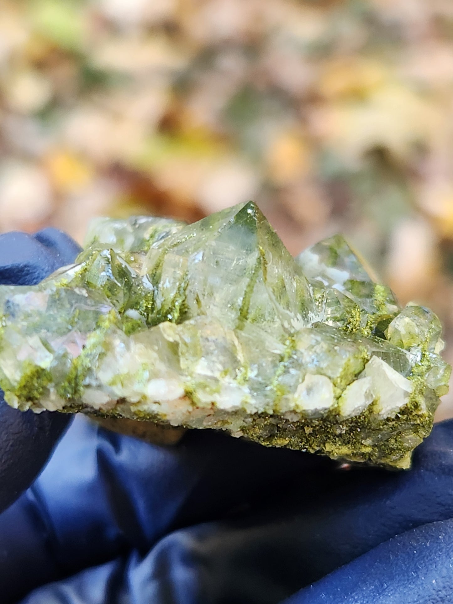 Side of green epidote crystals and clear quartz on natural matrix from Hakkari Turkey. SP457