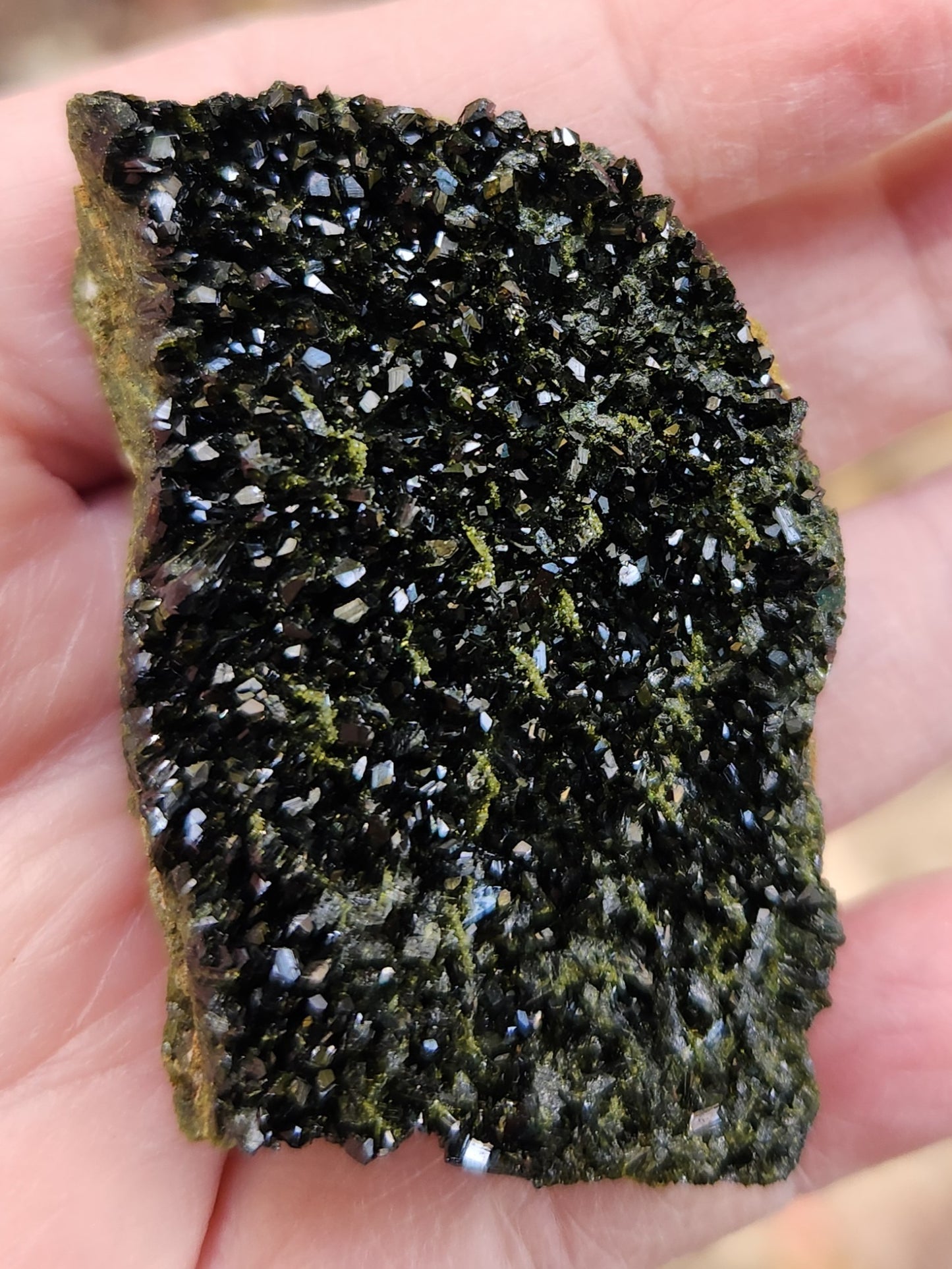 High grade Forest Epidote with clear quartz crystal cluster specimen from Hakkari Turkey. SP463-01