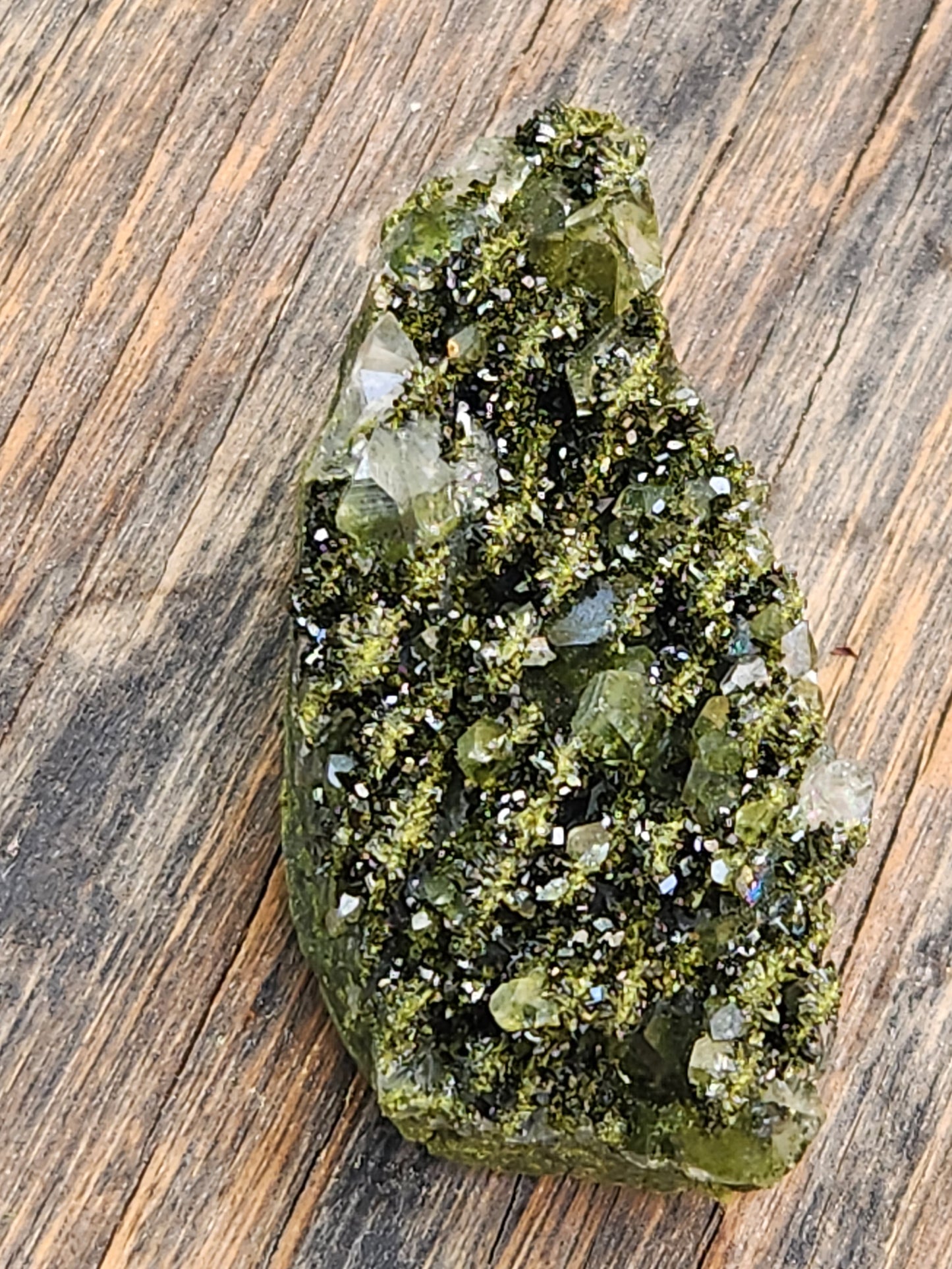 High grade Forest Epidote with clear quartz crystal cluster specimen from Hakkari Turkey. SP464-01