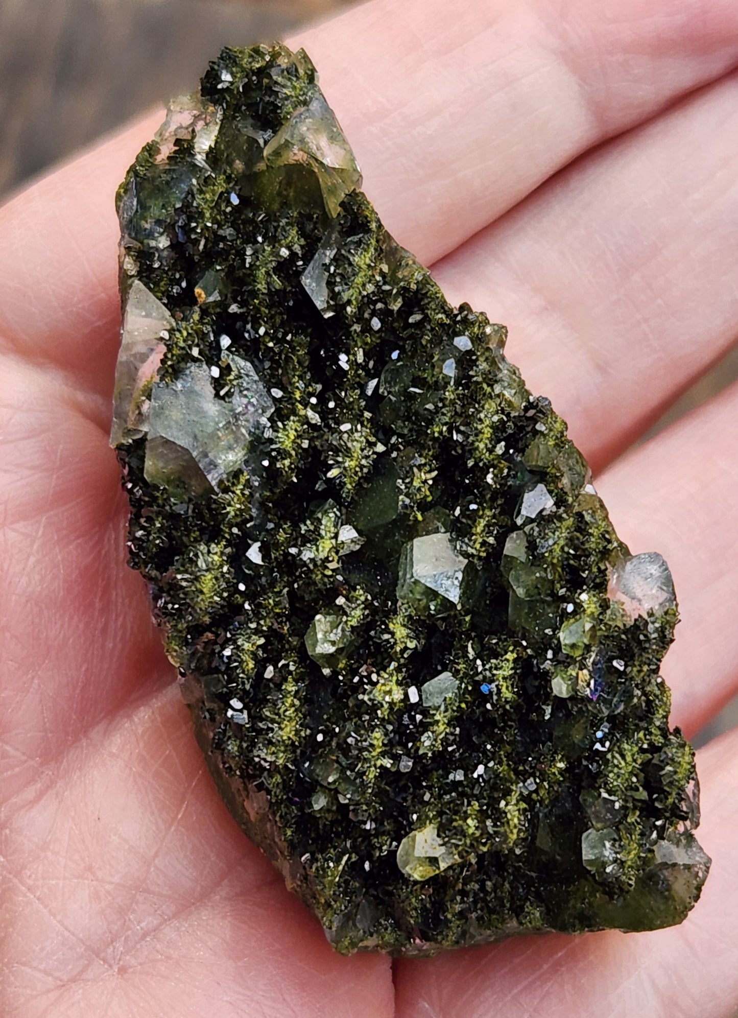 Forest epidote with quartz mineral photographed showing structure. SP464