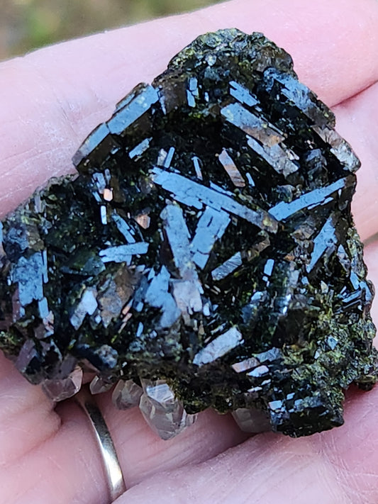 High grade Forest Epidote with clear quartz crystal cluster specimen from Hakkari Turkey. SP473