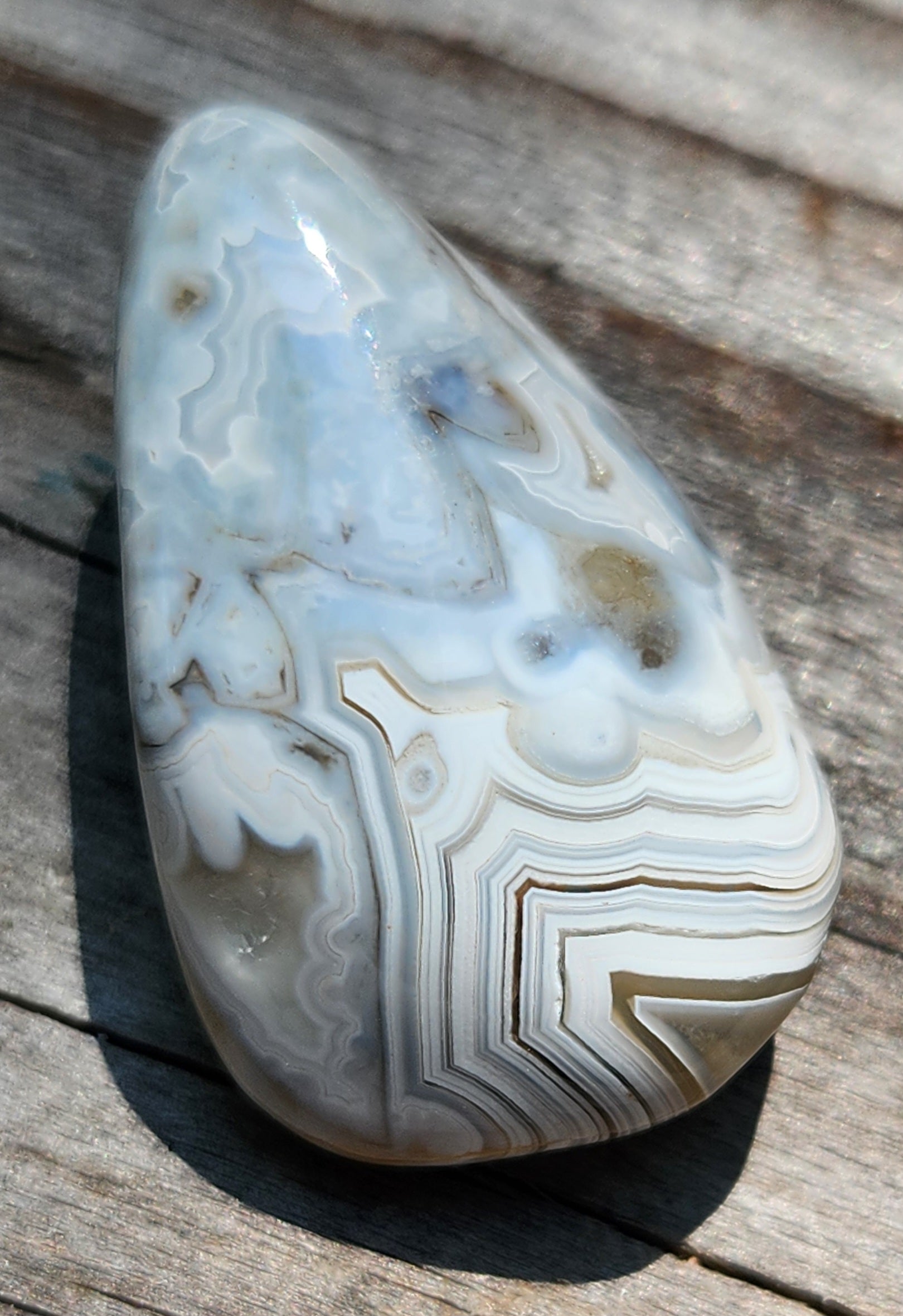 Polished Mexican Crazy Lace Agate featuring subtle geometric fortification patterns, TA363