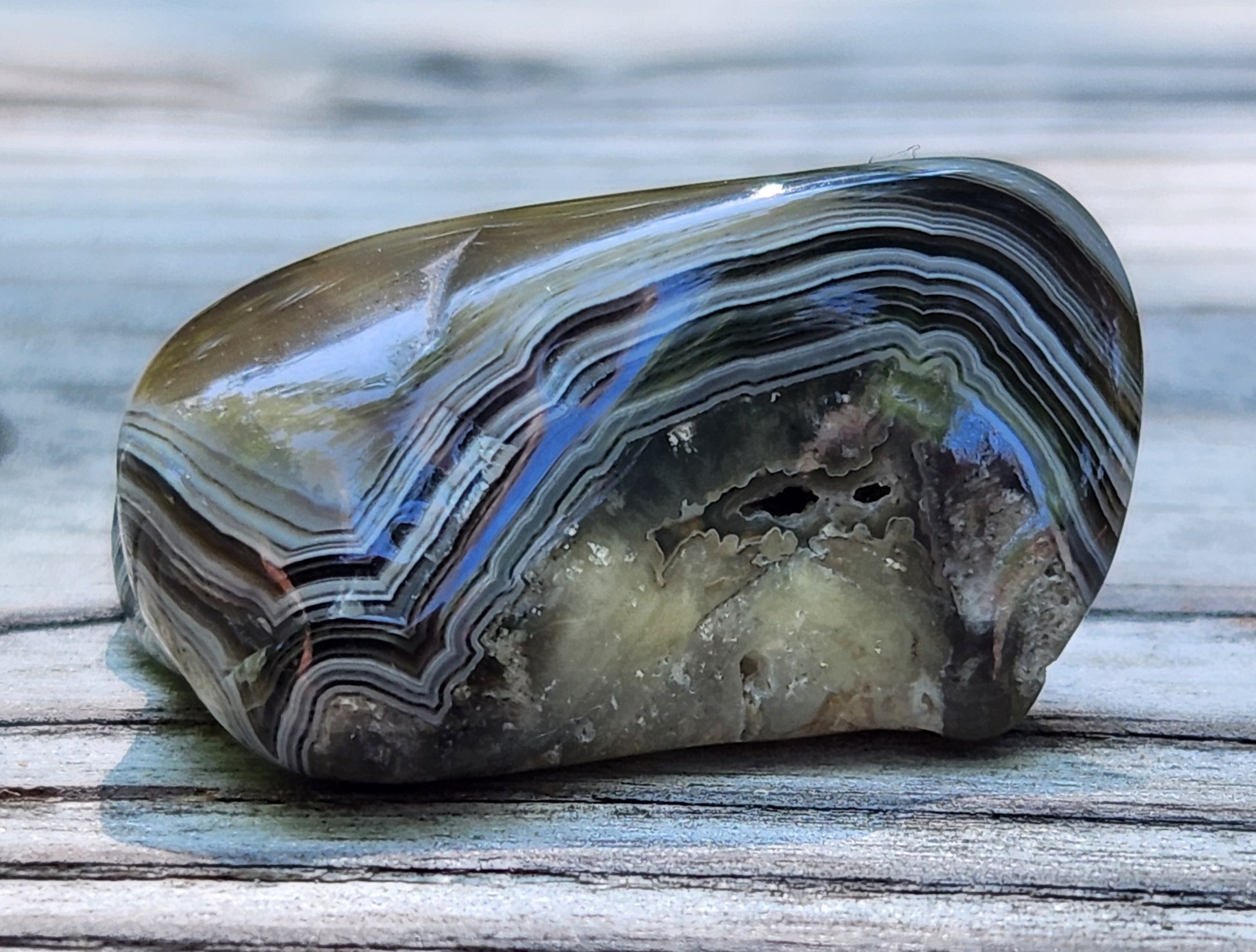 Polished Mexican Crazy Lace Agate featuring open natural druse cavity, TA365