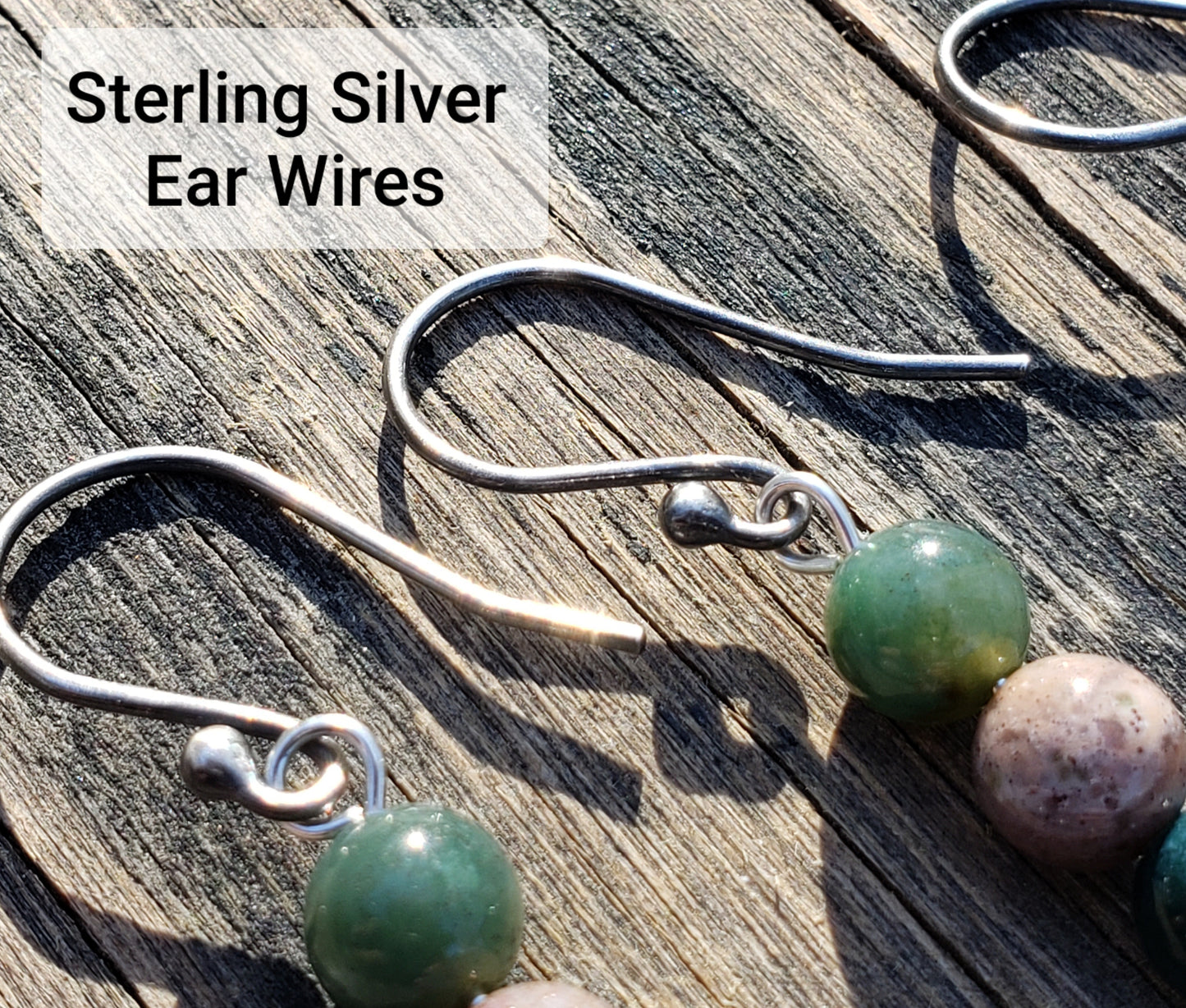Indian agate and green patina sun sterling silver dangle earrings sterling silver ear wires