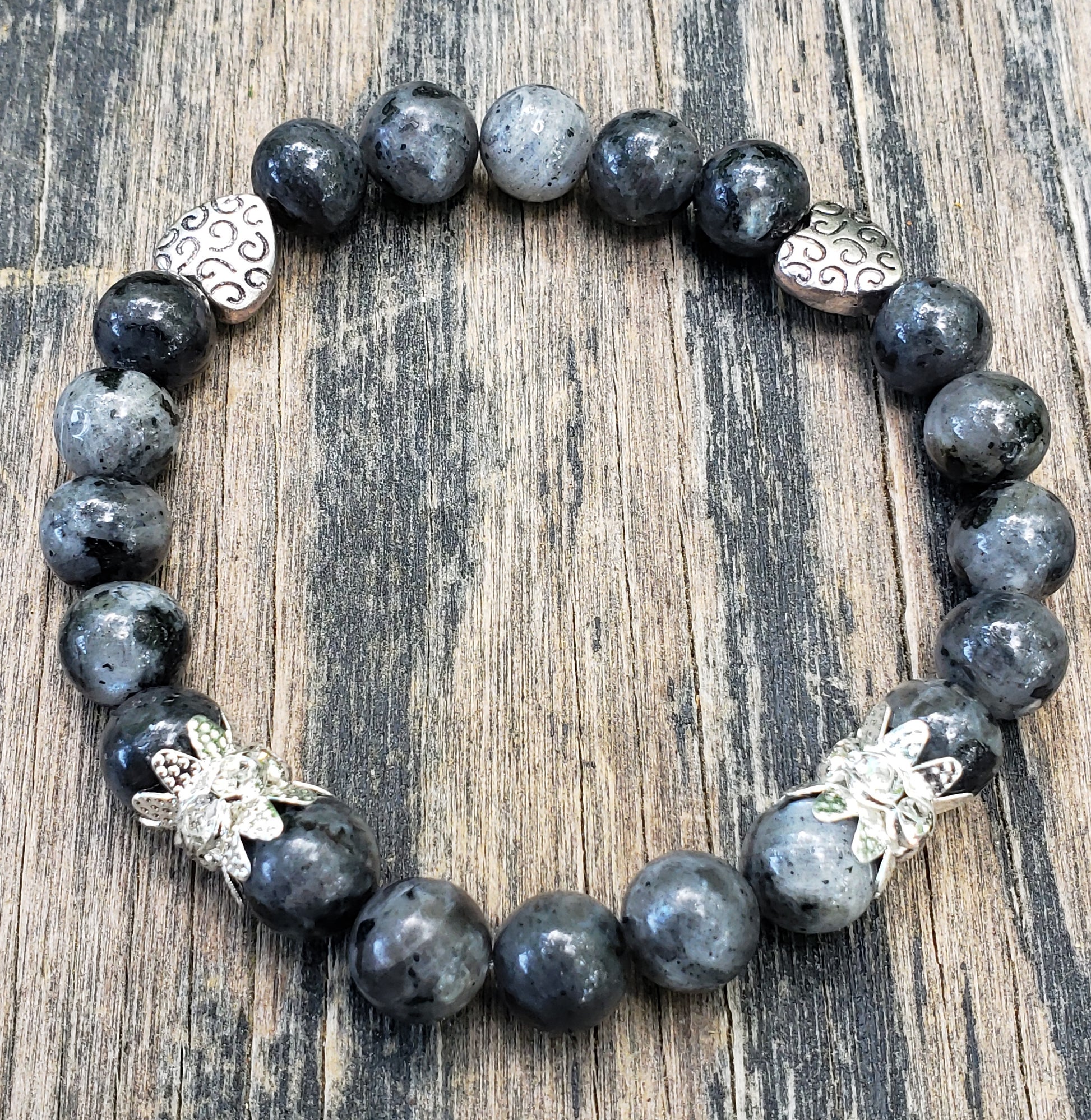 Larvikite and rhinestone bracelet