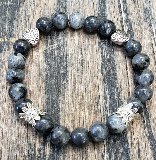 Larvikite and rhinestone bracelet