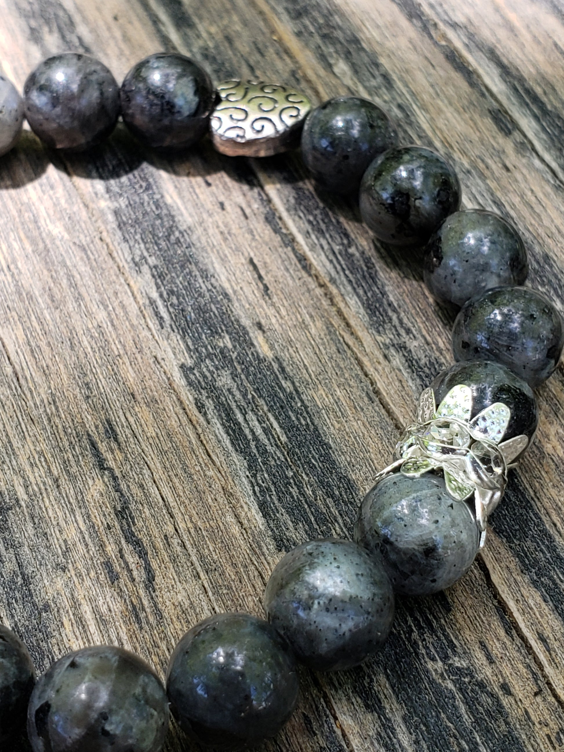 Larvikite and rhinestone bracelet