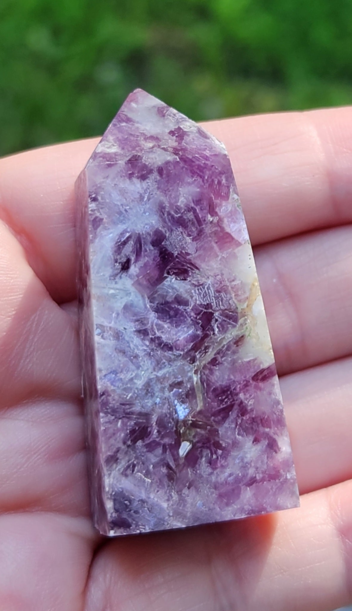Polished lepidolite mini tower crystal with lavender tones