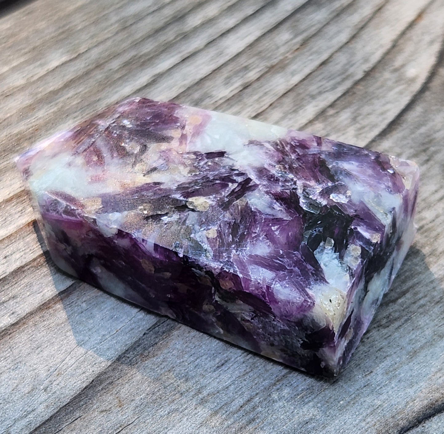 Natural lavender lepidolite crystal mini tower from multiple angles