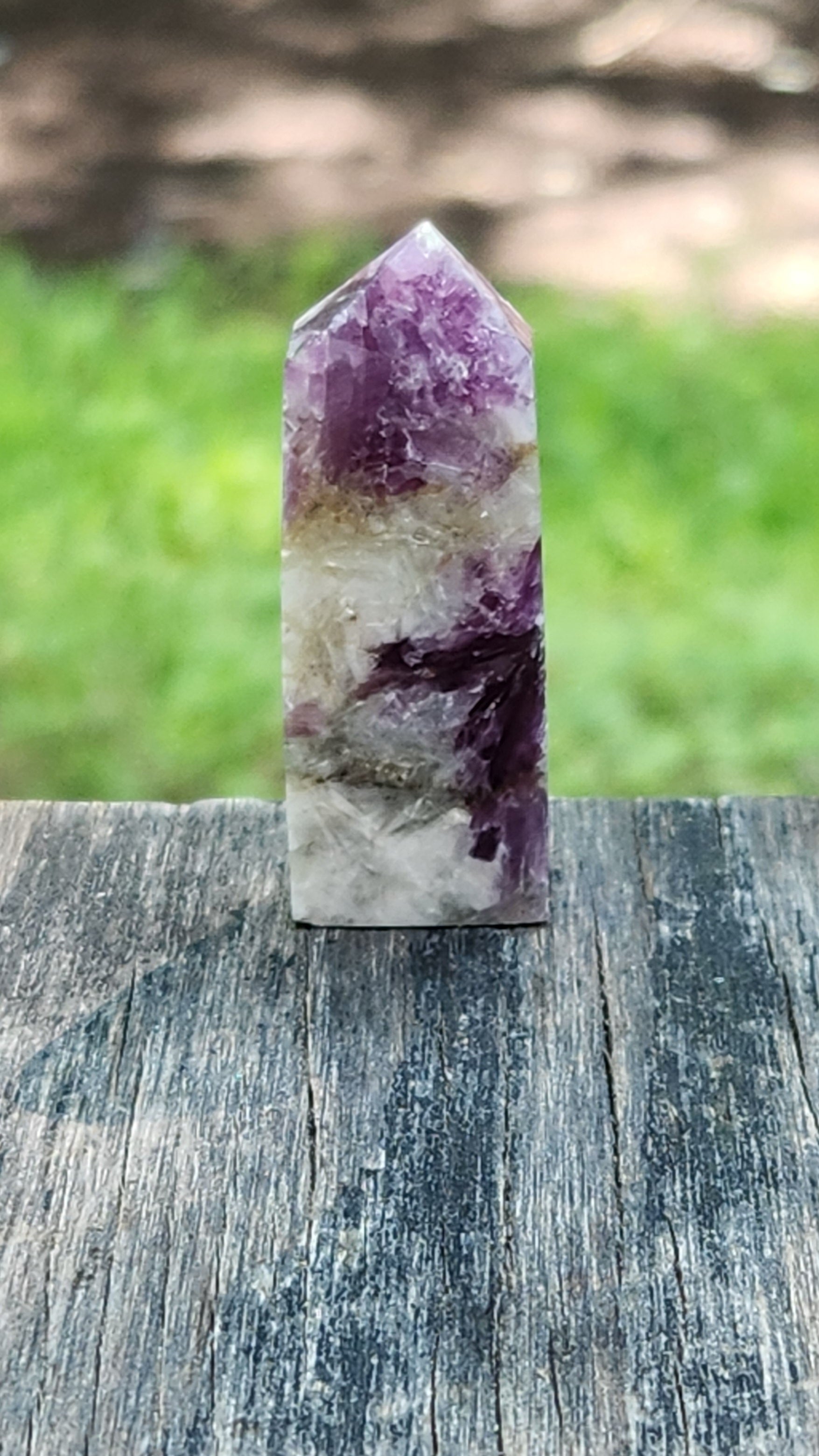 Natural lepidolite mini tower with soft purple coloration and polished surface, CV316