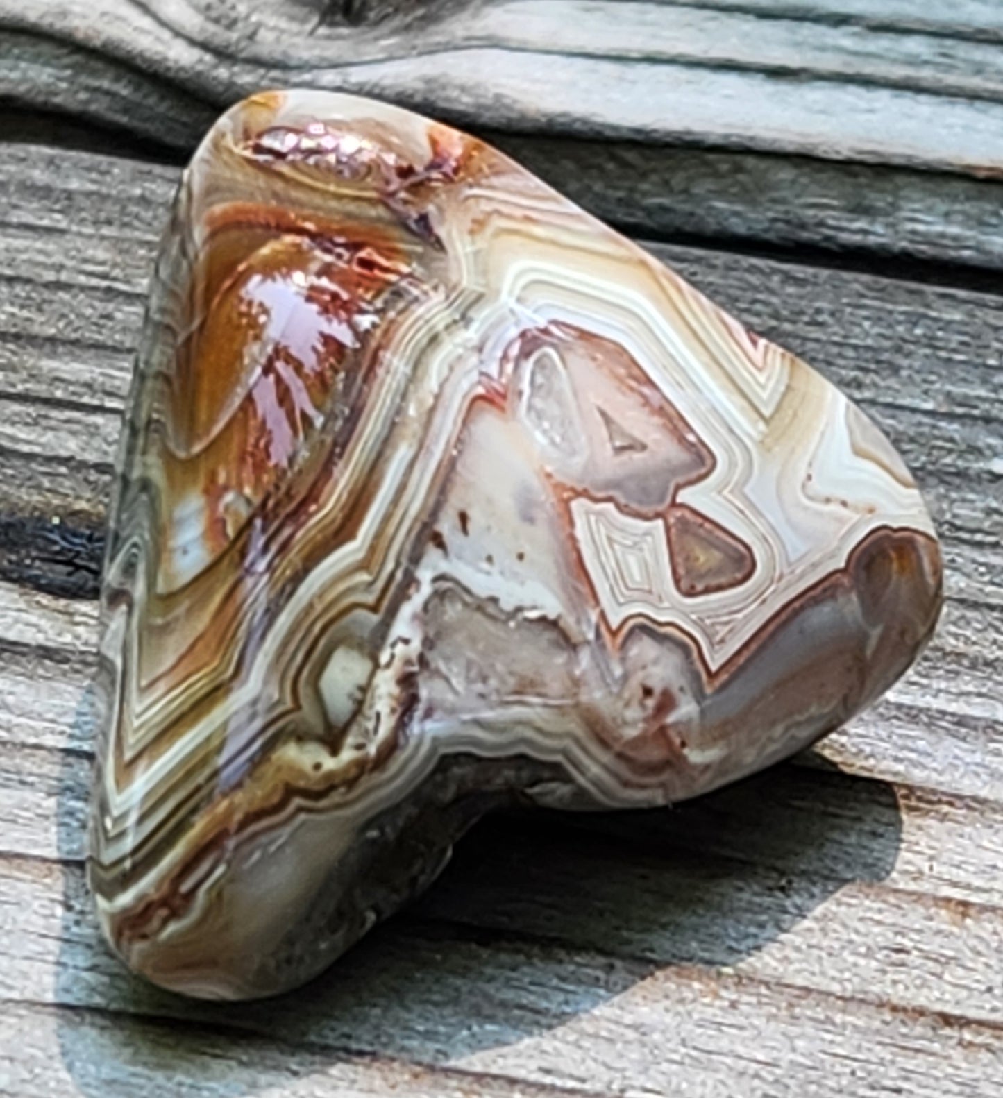 Polished Mexican Crazy Lace Agate featuring small natural druse pocket, TA366