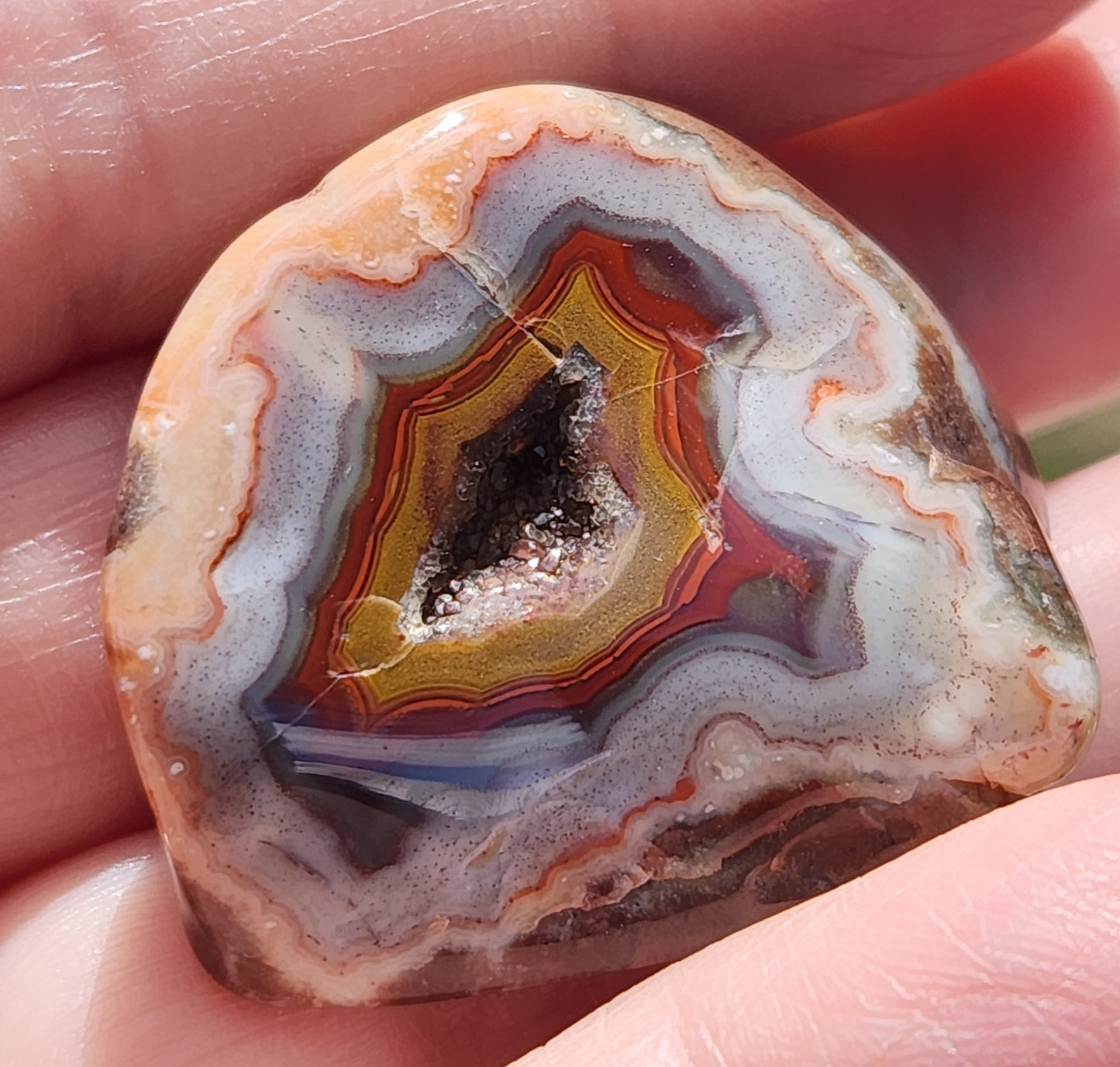 In-house tumbled Mexican agate with crystal core TA269