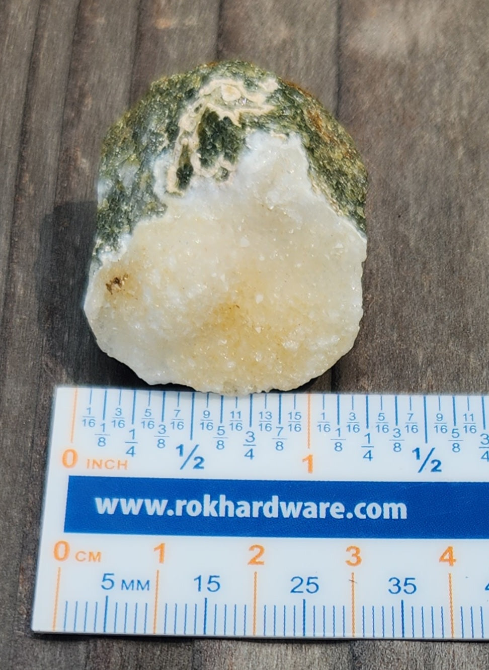 Ocean Jasper druzy showing micro-crystals and a ruler