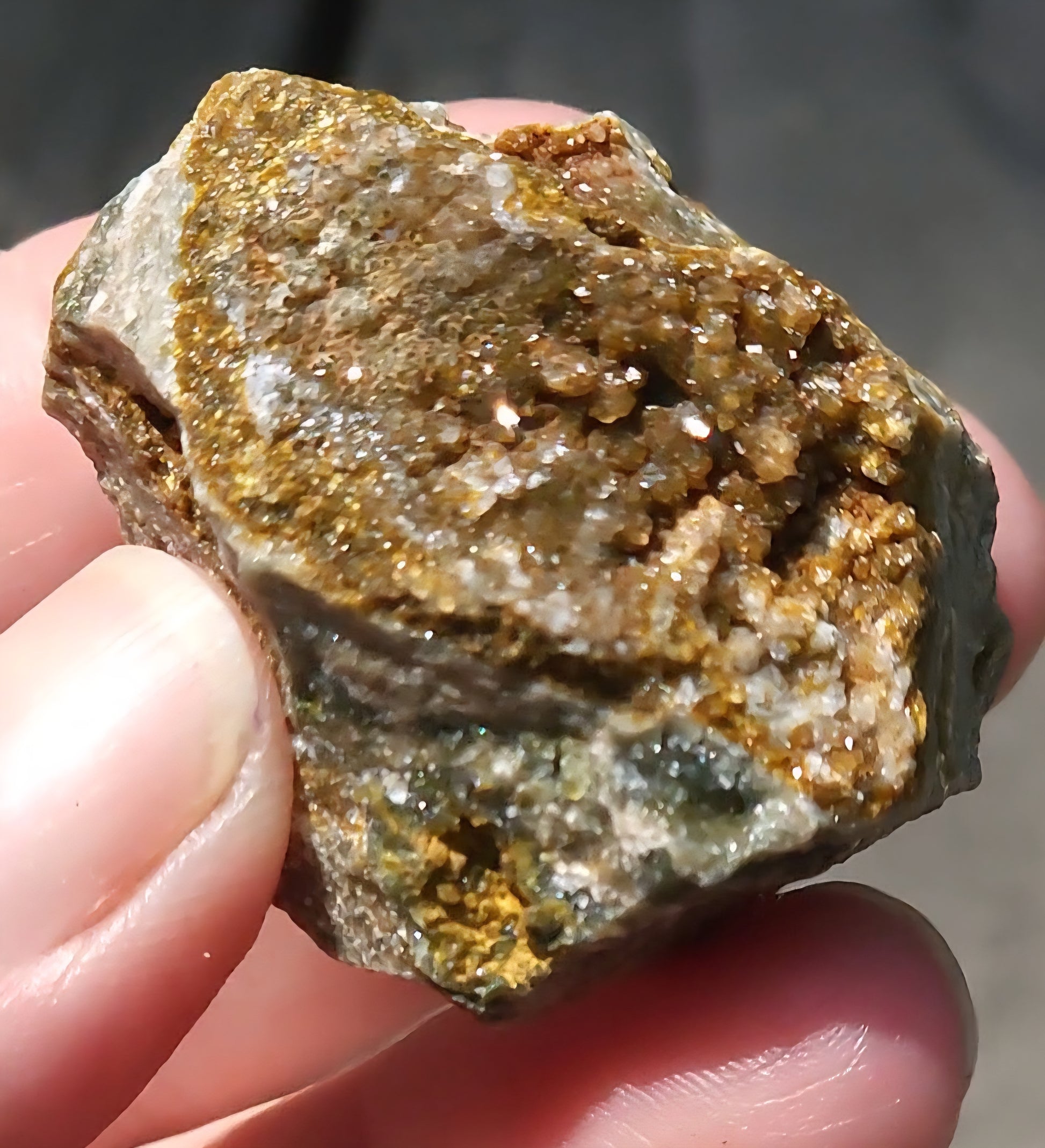 Small ocean jasper druzy rough crystal with natural sparkle close up