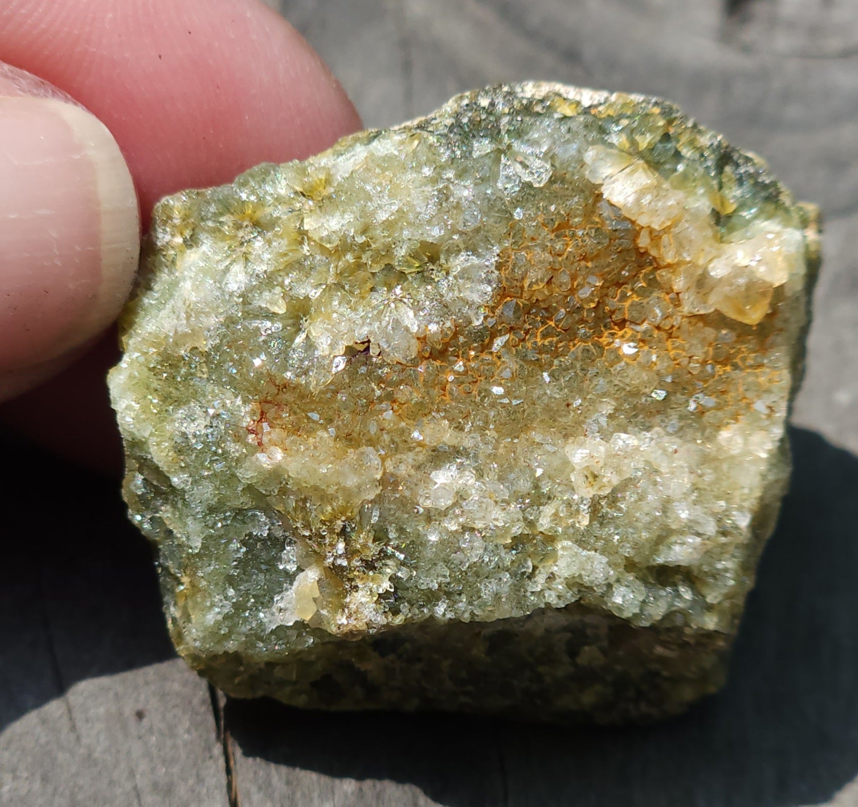 Close-up of small ocean jasper druzy showing micro-crystals