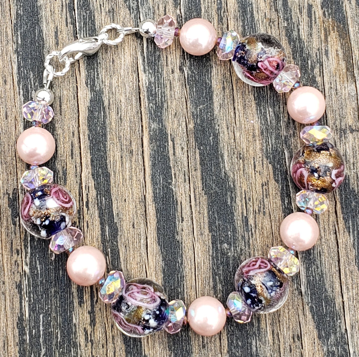 lampwork glass beaded bracelet 