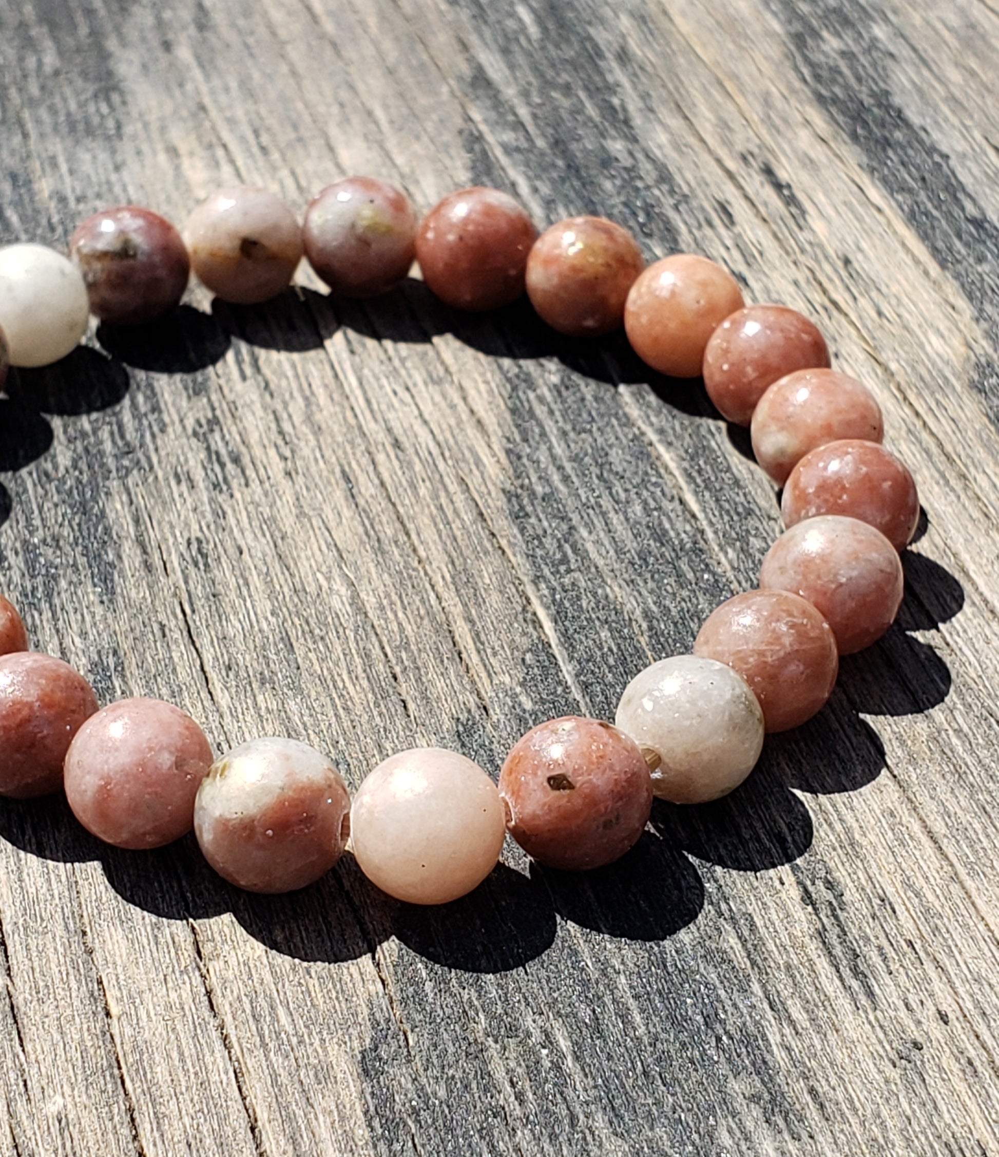 pink lepidolite bracelet close up
