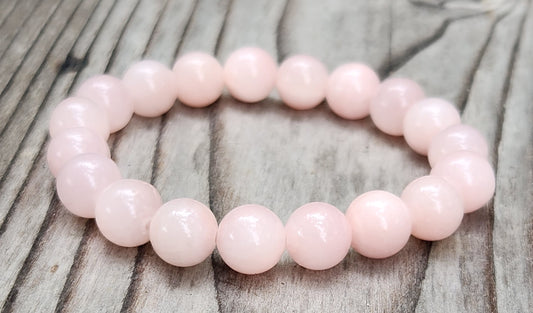 Pink dyed Mountain Jade stretch bracelet with 10mm beads close