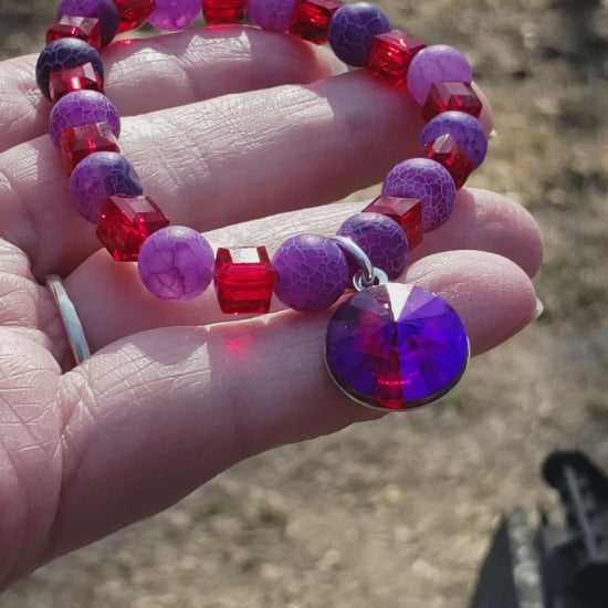 red glass and purple agate stretch bracelet video