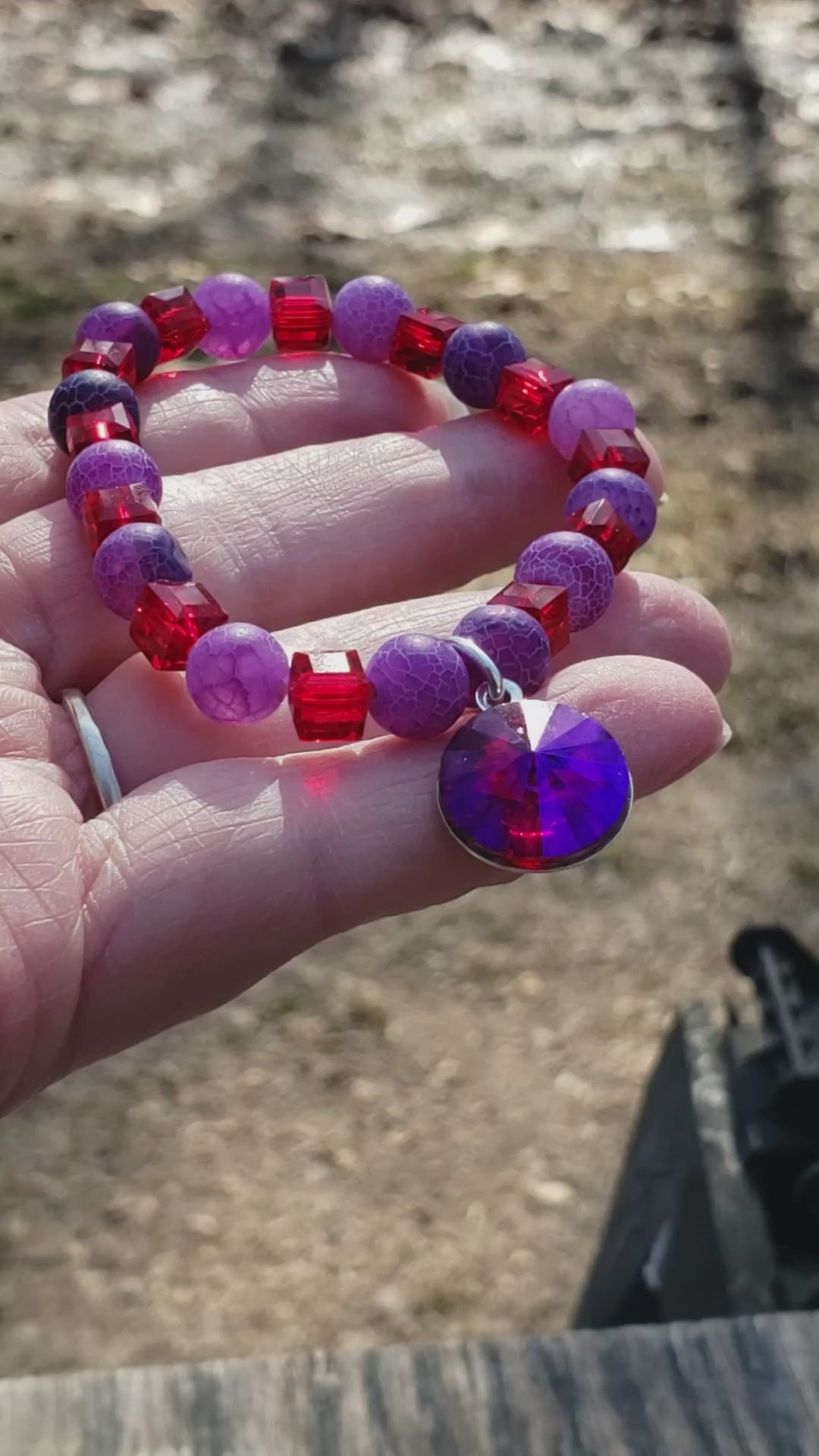 red glass and purple agate stretch bracelet video