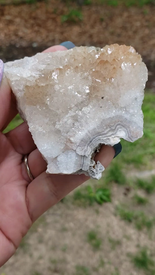 Quartz Crystal Druzy Druse on Lace Agate, Missouri, Pink Champagne Color DR45