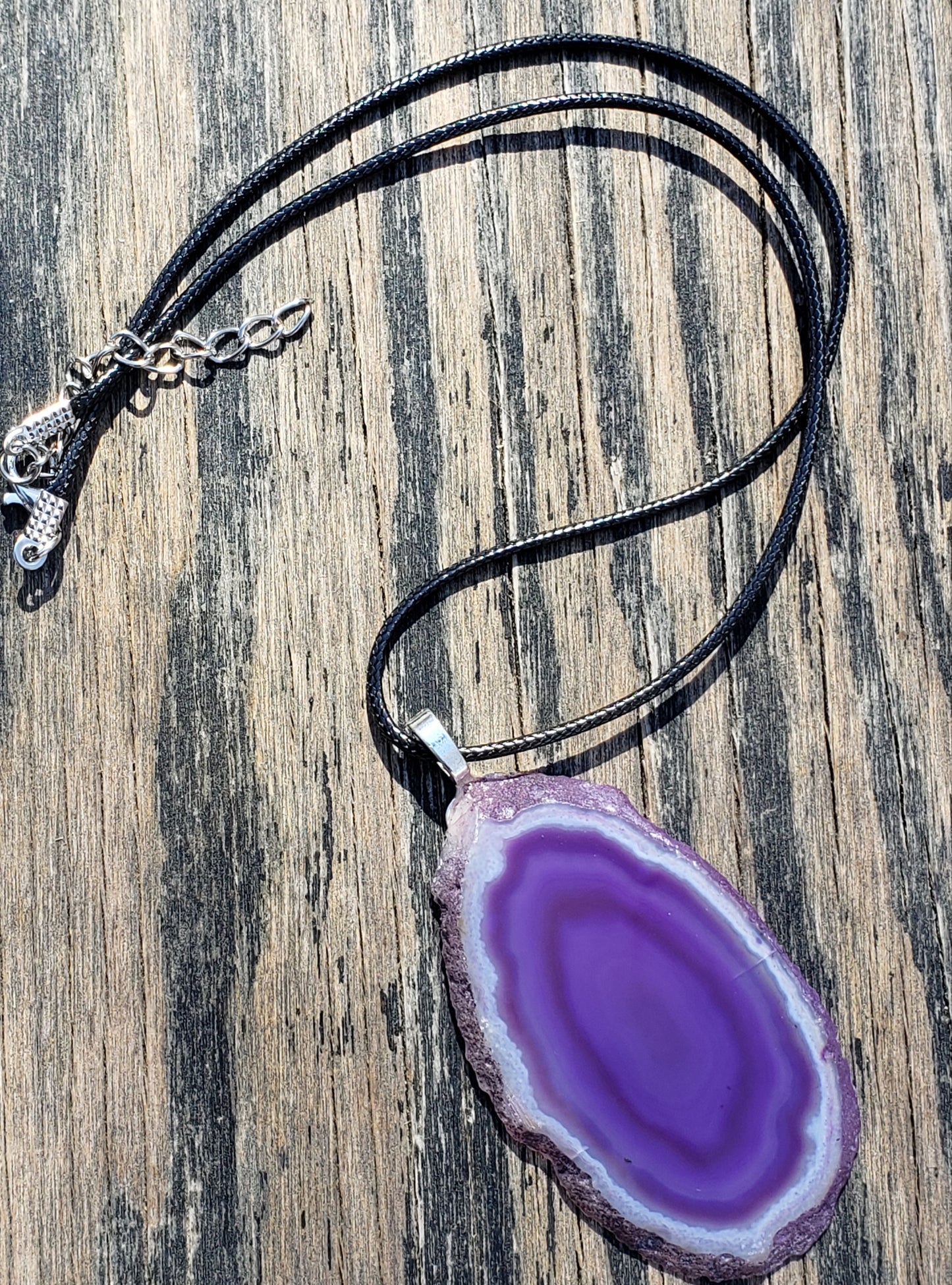 Purple agate slice necklace with cord