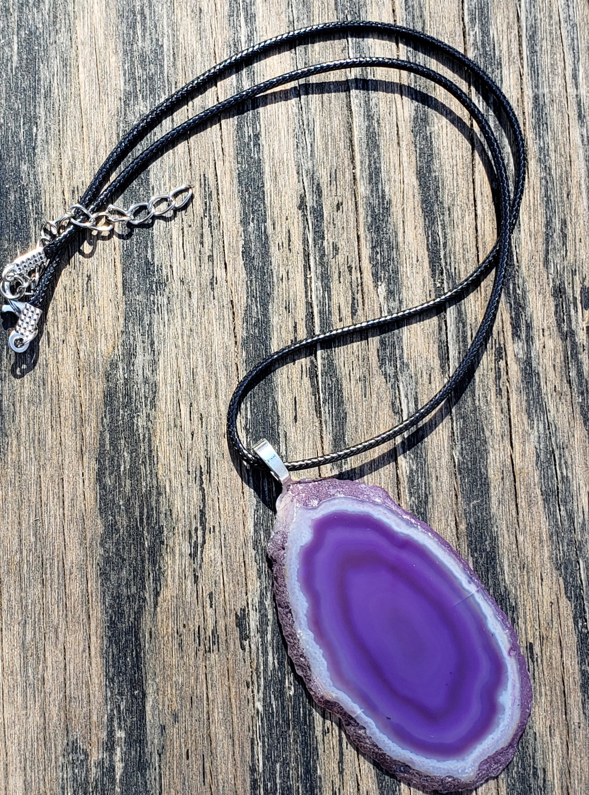 Purple agate slice necklace with cord